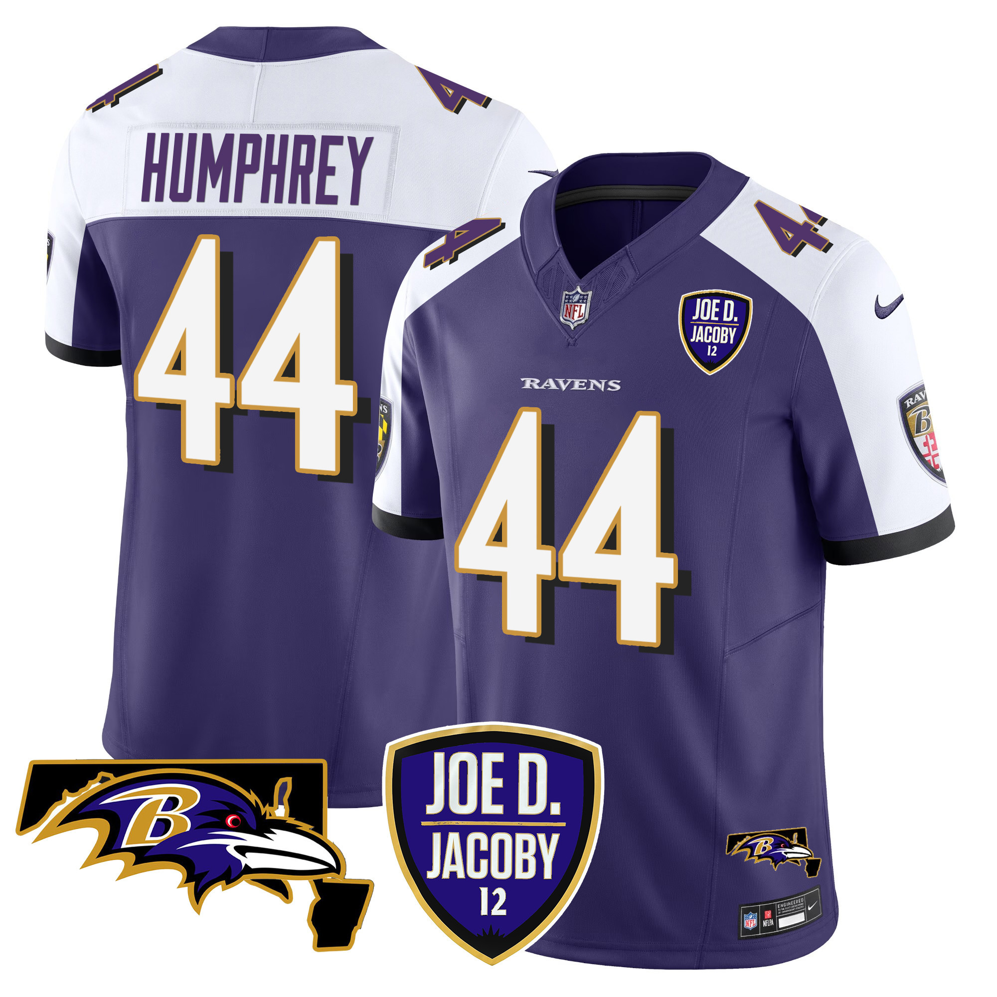 Men's Marlon Humphrey Baltimore Ravens Joe D & Jacoby Patch Vapor Limited Purple Alternate Jersey - All Stitched