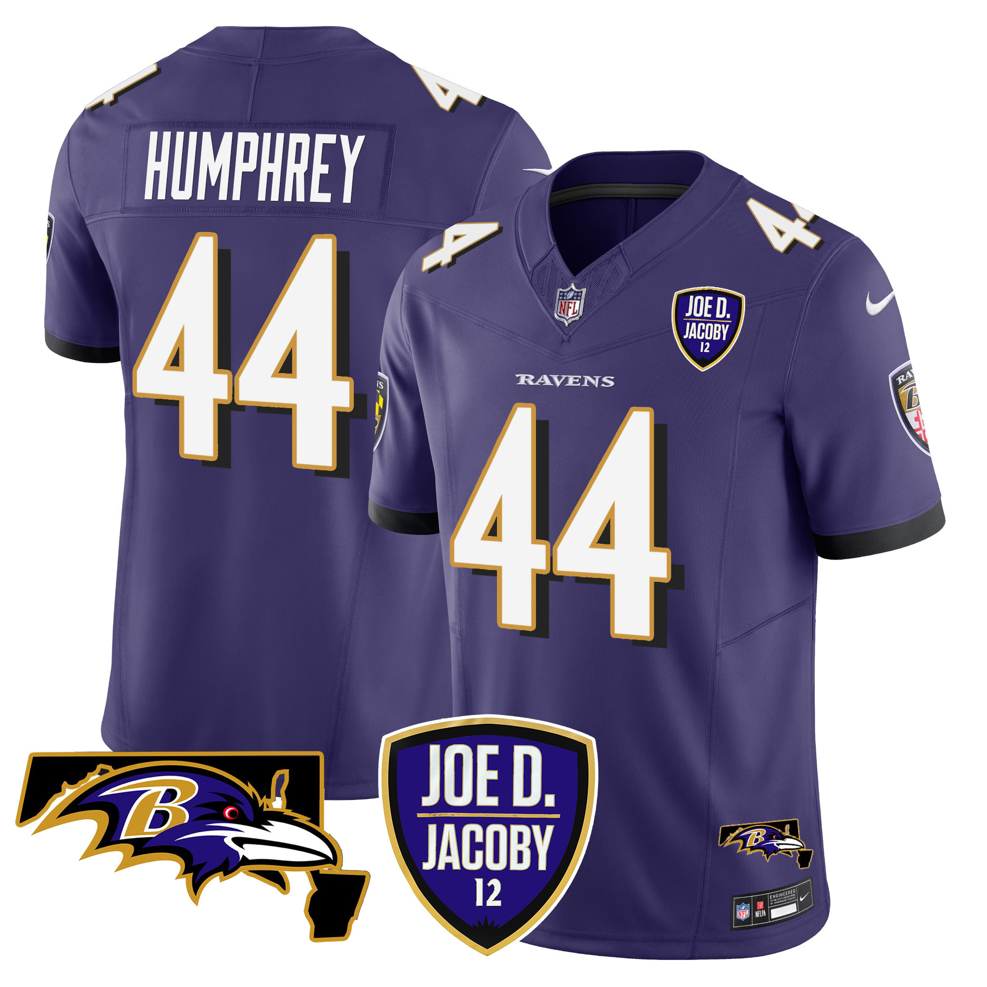Men's Marlon Humphrey Baltimore Ravens Joe D & Jacoby Patch Vapor Limited Purple Jersey - All Stitched