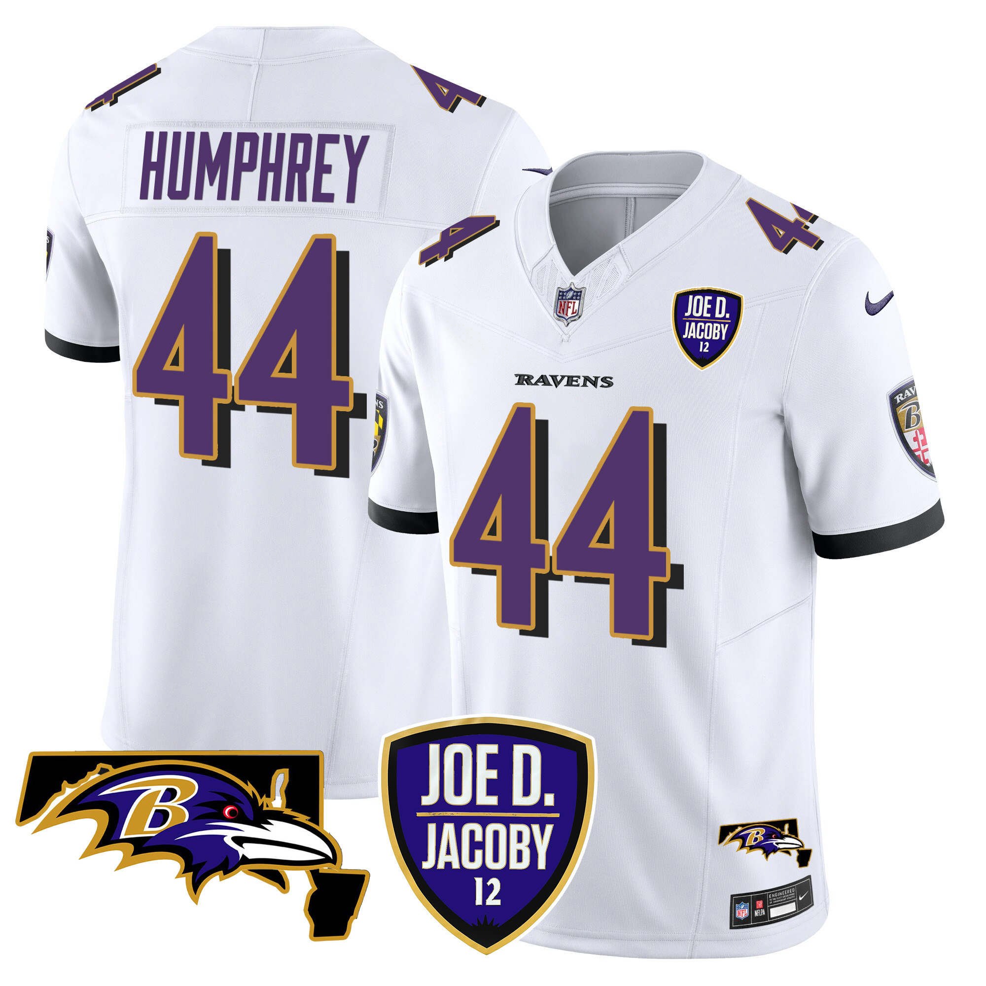 Men's Marlon Humphrey Baltimore Ravens Joe D & Jacoby Patch Vapor Limited White Jersey - All Stitched