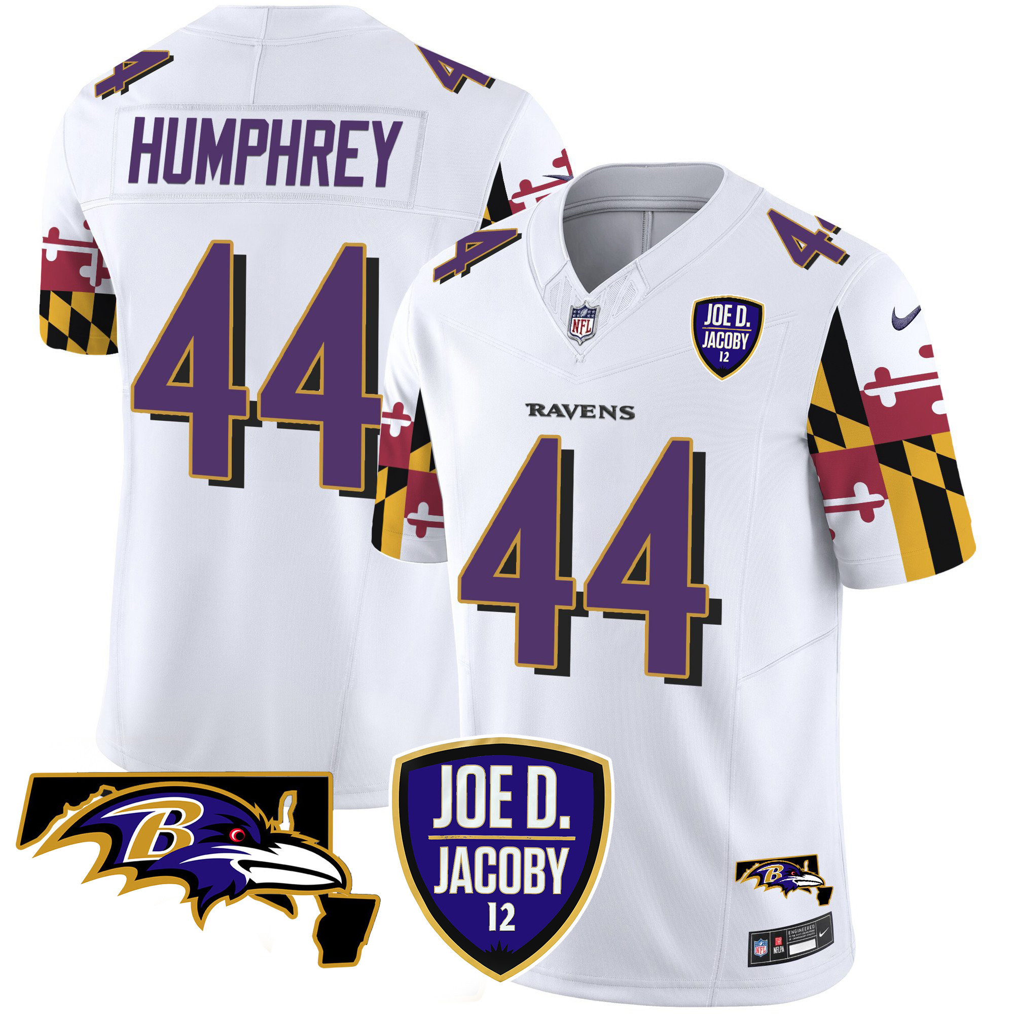 Men's Marlon Humphrey Baltimore Ravens Joe D & Jacoby Patch Vapor Limited White Jersey V2 - All Stitched