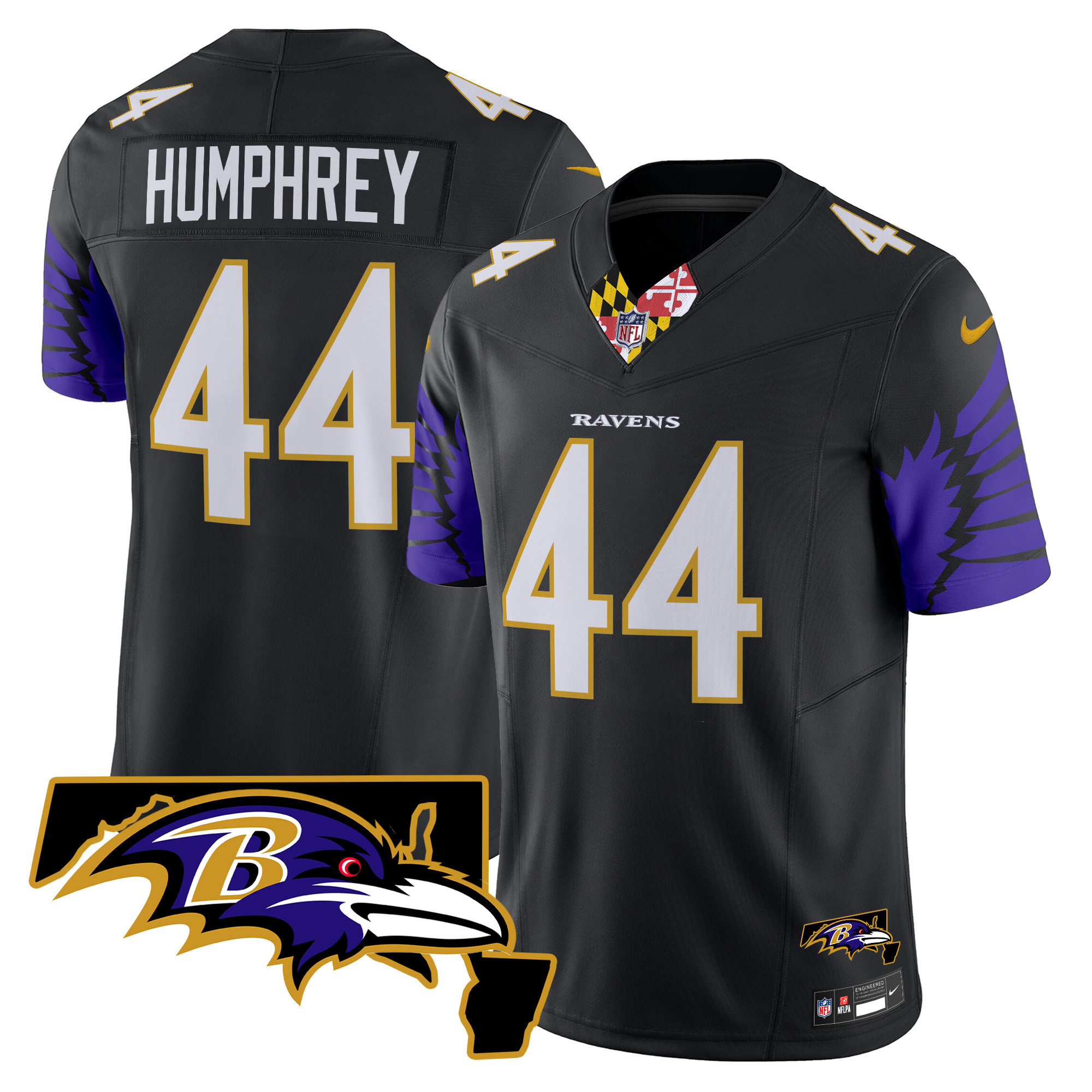 Men's Marlon Humphrey Baltimore Ravens Maryland Patch Vapor Limited Black Jersey V2 - All Stitched
