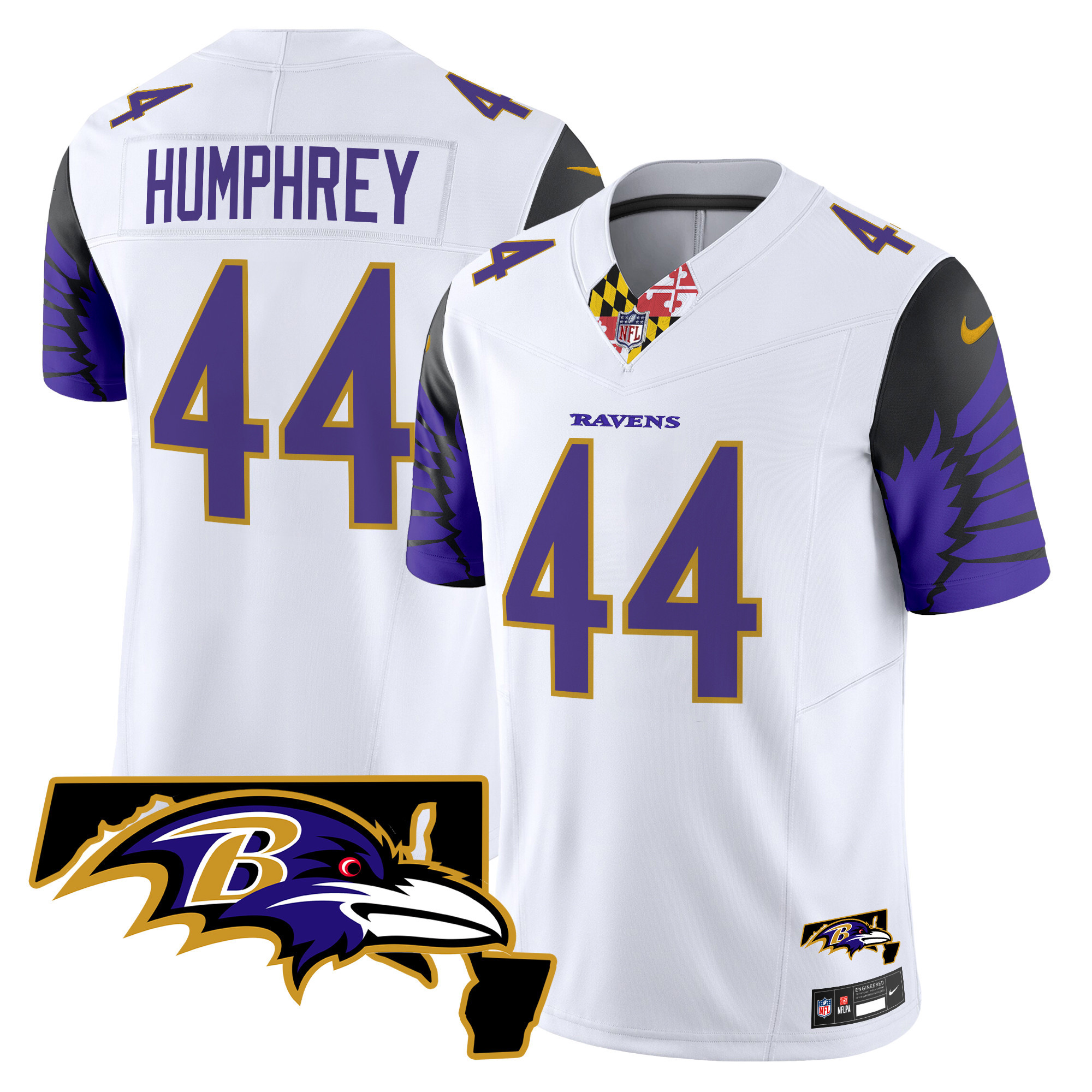 Men's Marlon Humphrey Baltimore Ravens Maryland Patch Vapor Limited White Jersey V2 - All Stitched