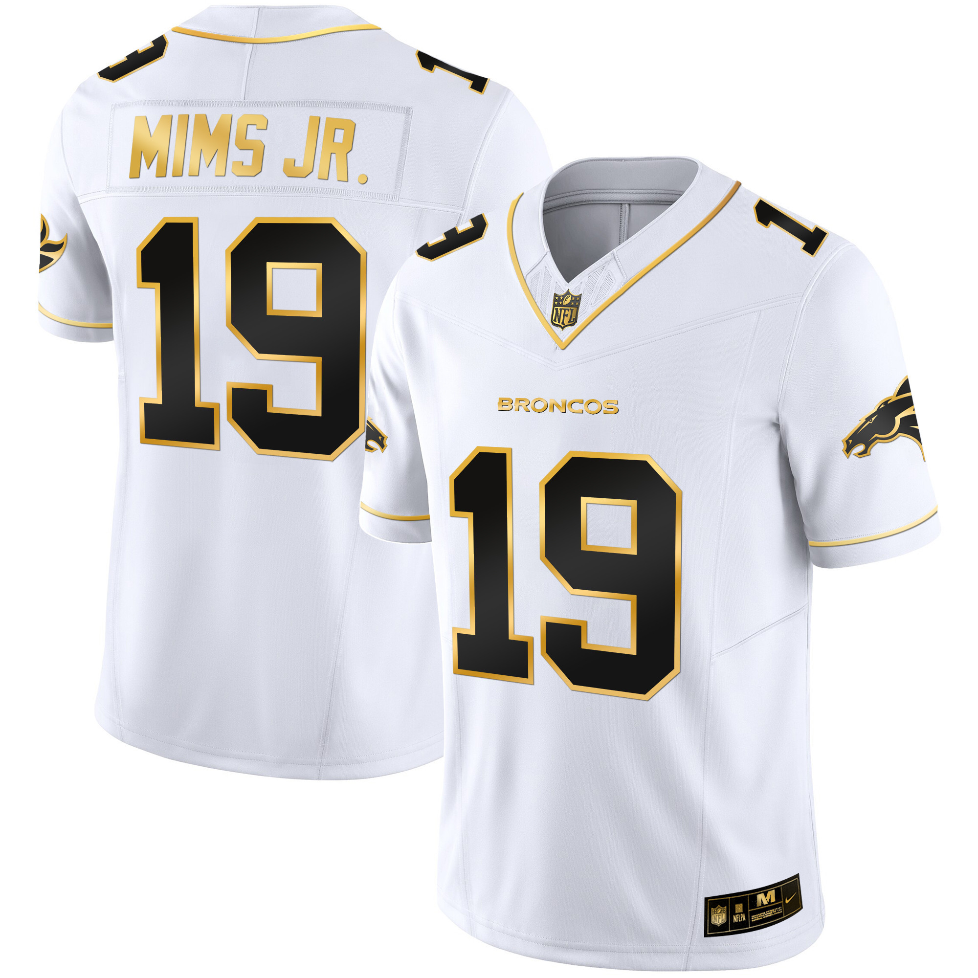 Men's Marvin Mims Jr. Denver Broncos Gold Vapor Limited White Gold Jersey - All Stitched