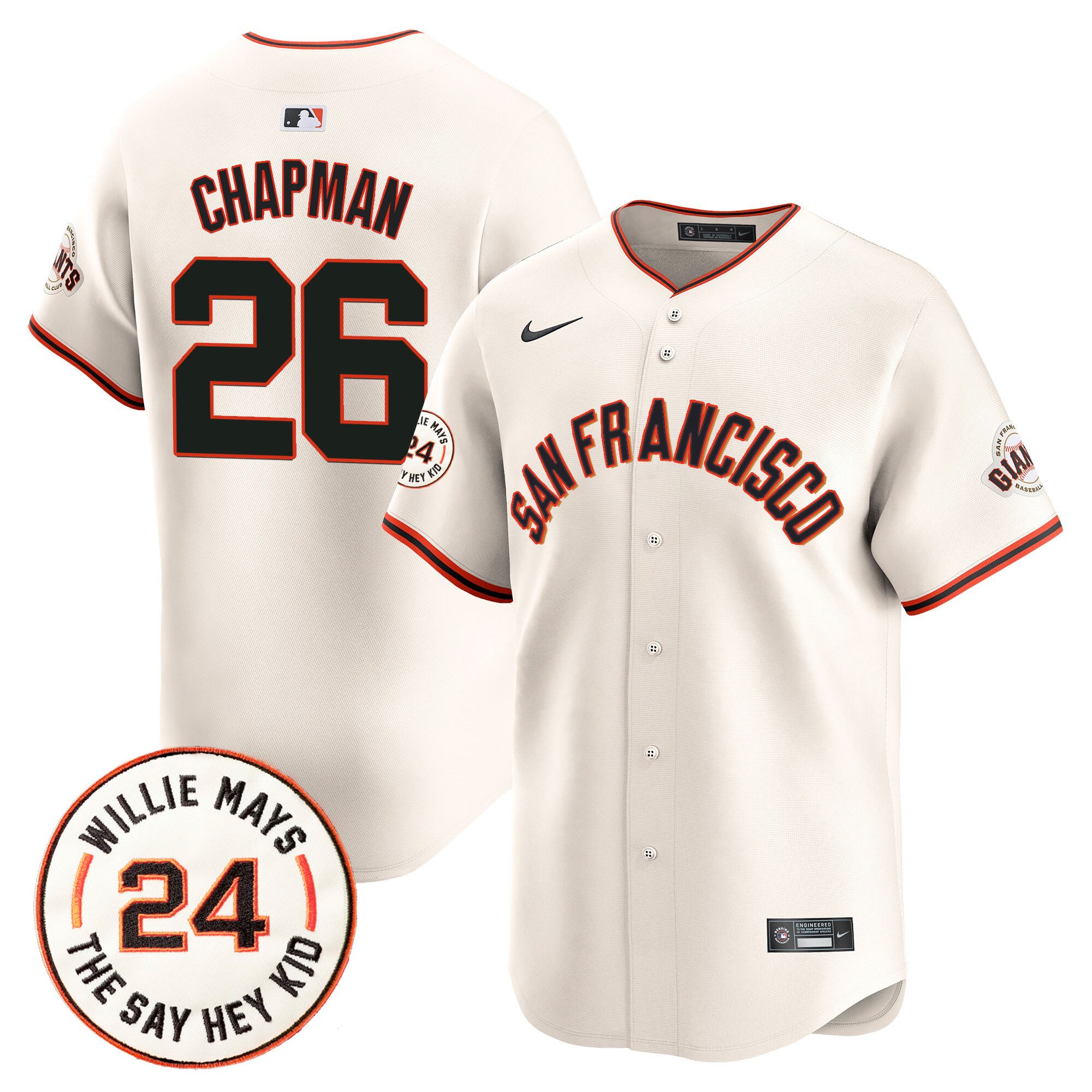 Men's Matt Chapman San Francisco Giants 2024 Willie Mays Patch Vapor Premier Limited Cream Jersey V5 - All Stitched