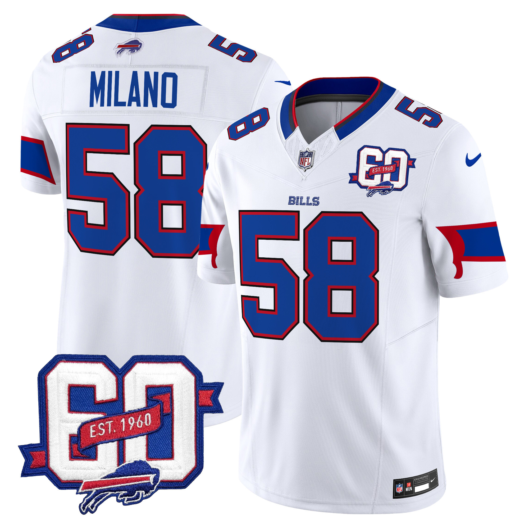 Men's Matt Milano Buffalo Bills 60th Anniversary Patch Vapor Limited White Jersey - All Stitched