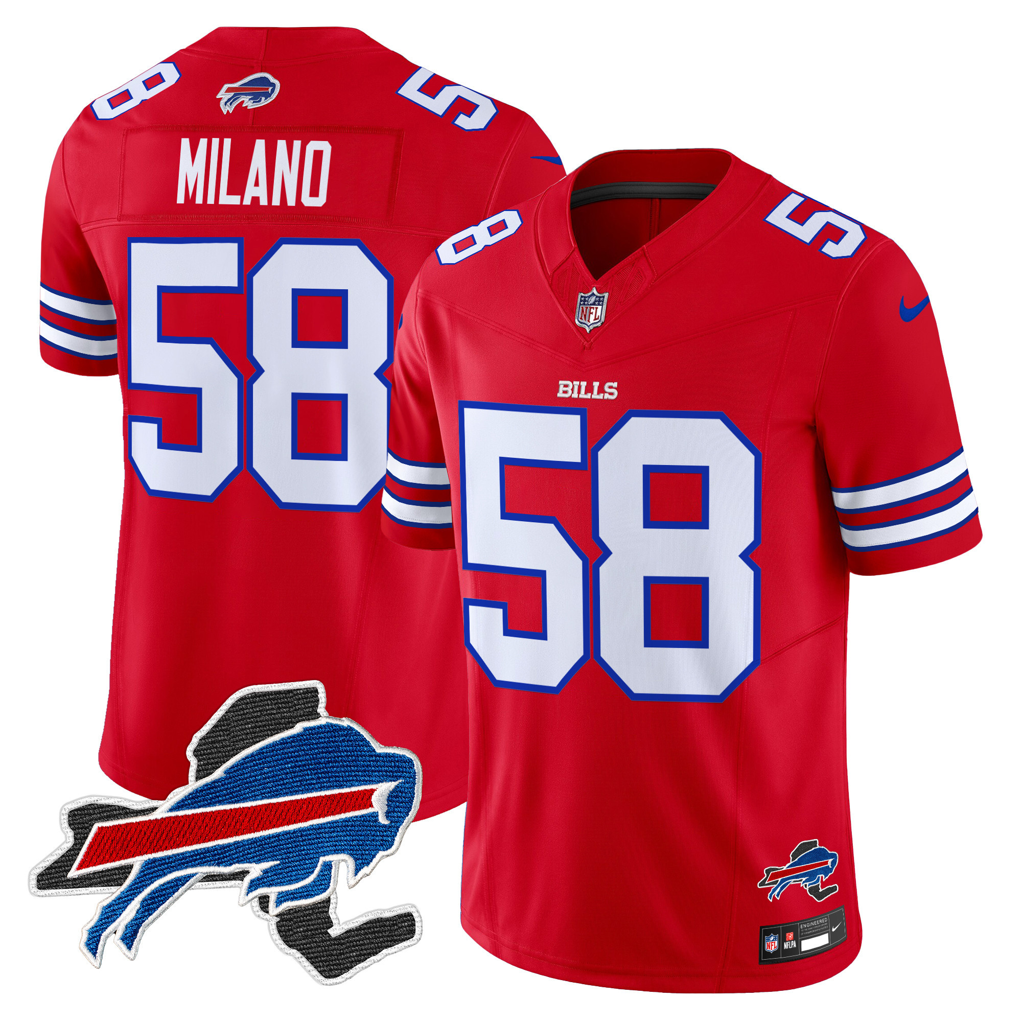 Men's Matt Milano Buffalo Bills New York Patch Vapor Limited Red Jersey V3 - All Stitched
