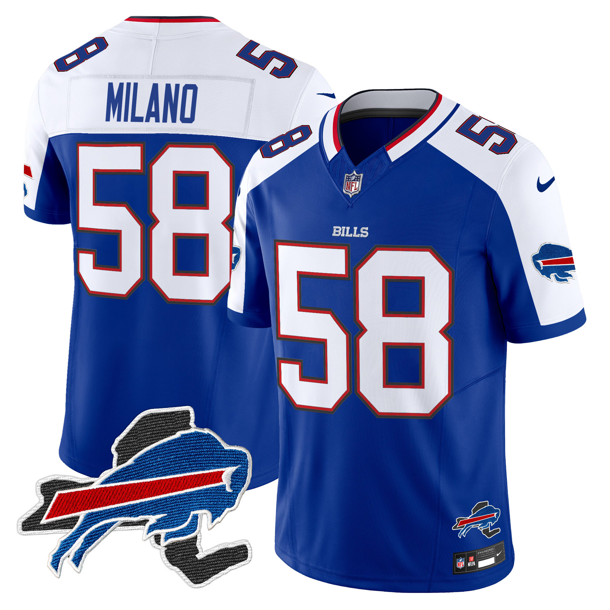 Men's Matt Milano Buffalo Bills New York Patch Vapor Limited Royal Alternate Jersey V3 - All Stitched