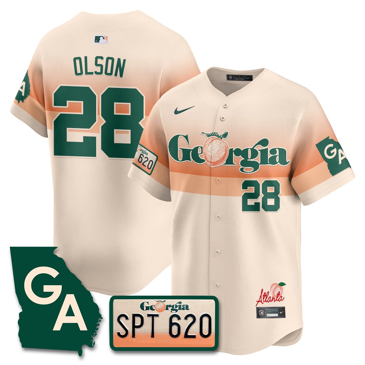Men's Matt Olson Atlanta Braves Peach Plates - Georgia Peaches Vapor Premier Limited Cream Jersey - Printed