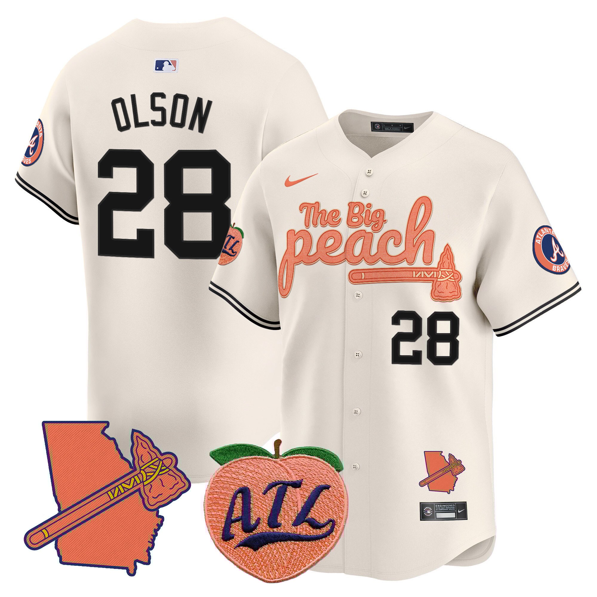 Men's Matt Olson Atlanta Braves The Big Peach Vapor Premier Limited Cream Jersey V2 - All Stitched