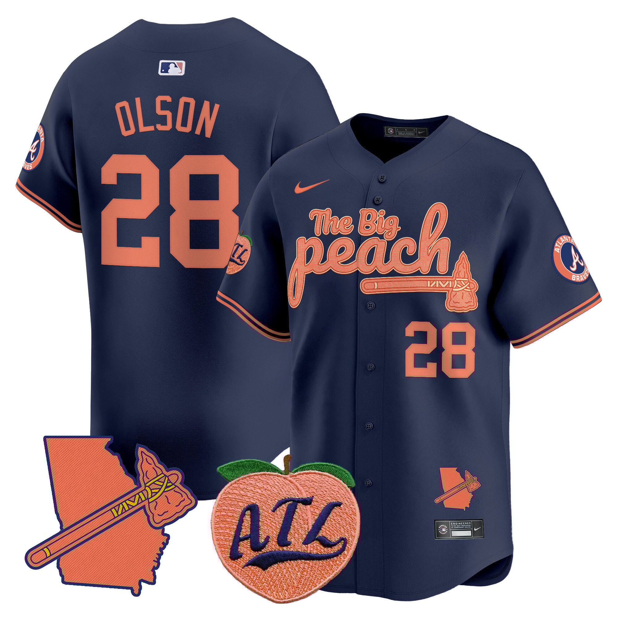Men's Matt Olson Atlanta Braves The Big Peach Vapor Premier Limited Navy Jersey V2 - All Stitched