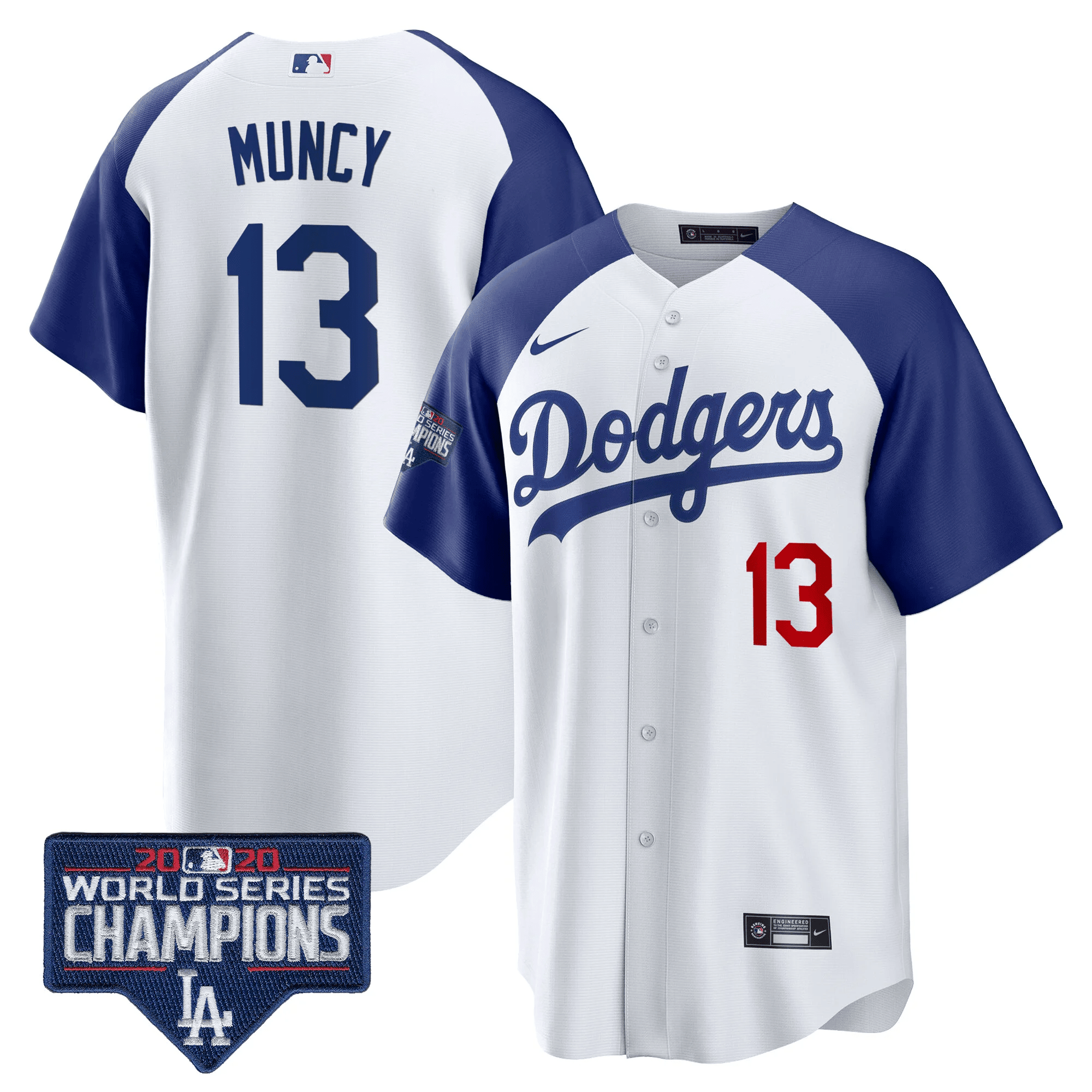 Men's Max Muncy Los Angeles Dodgers World Series Champions Patch Cool Base Alternate White Jersey - All Stitched