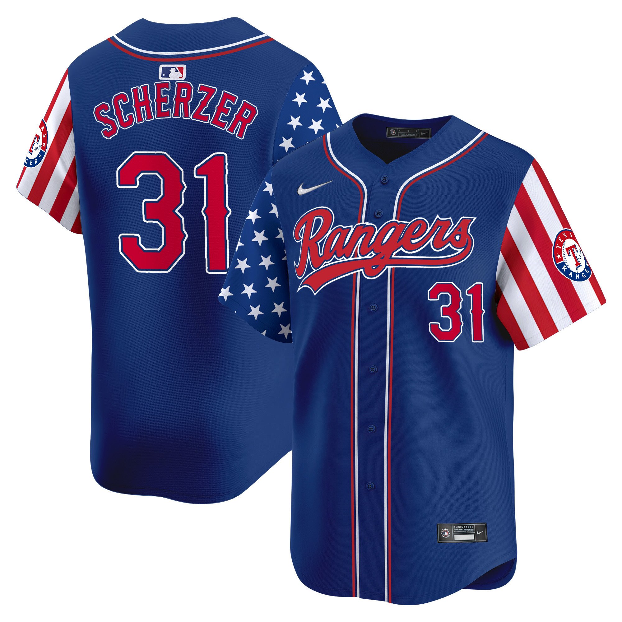Men's Max Scherzer Texas Rangers 2024 Independence Day Vapor Premier Limited Royal Jersey - All Stitched