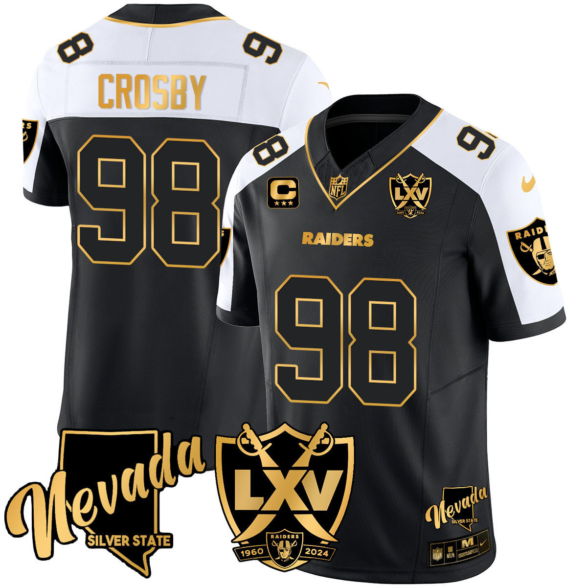 Men's Maxx Crosby Las Vegas Raiders 2024 Gold Vapor Limited Black Alternate Jersey - 65th Anniversary - All Stitched