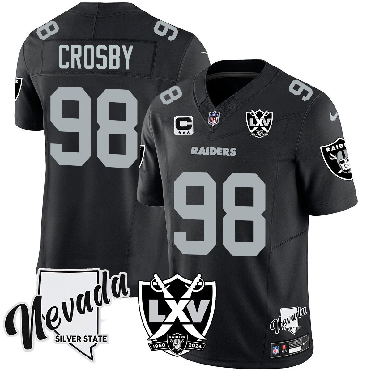 Men's Maxx Crosby Las Vegas Raiders 2024 Vapor Limited Black Jersey - 65th Anniversary - All Stitched