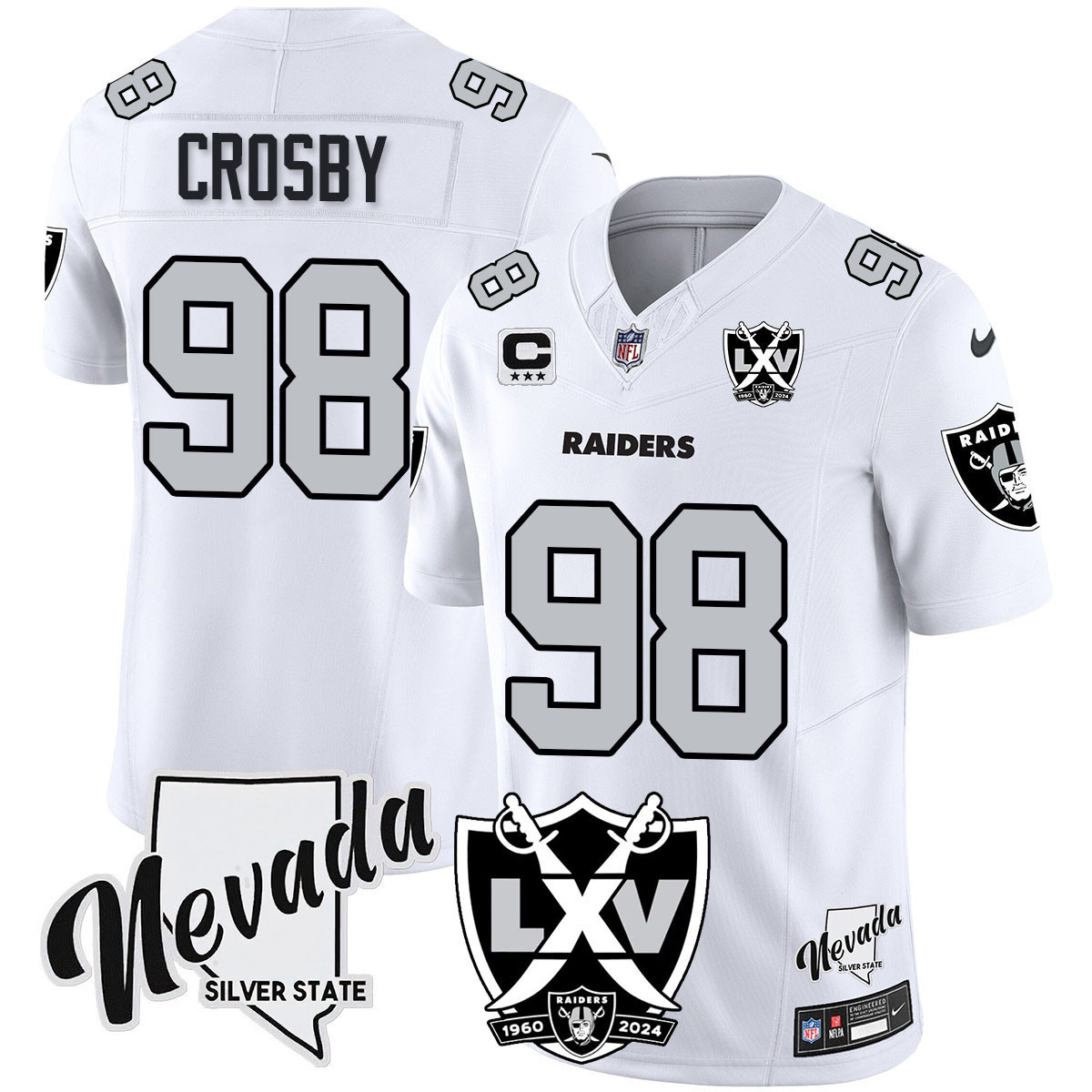 Men's Maxx Crosby Las Vegas Raiders 2024 Vapor Limited White Jersey - 65th Anniversary - All Stitched