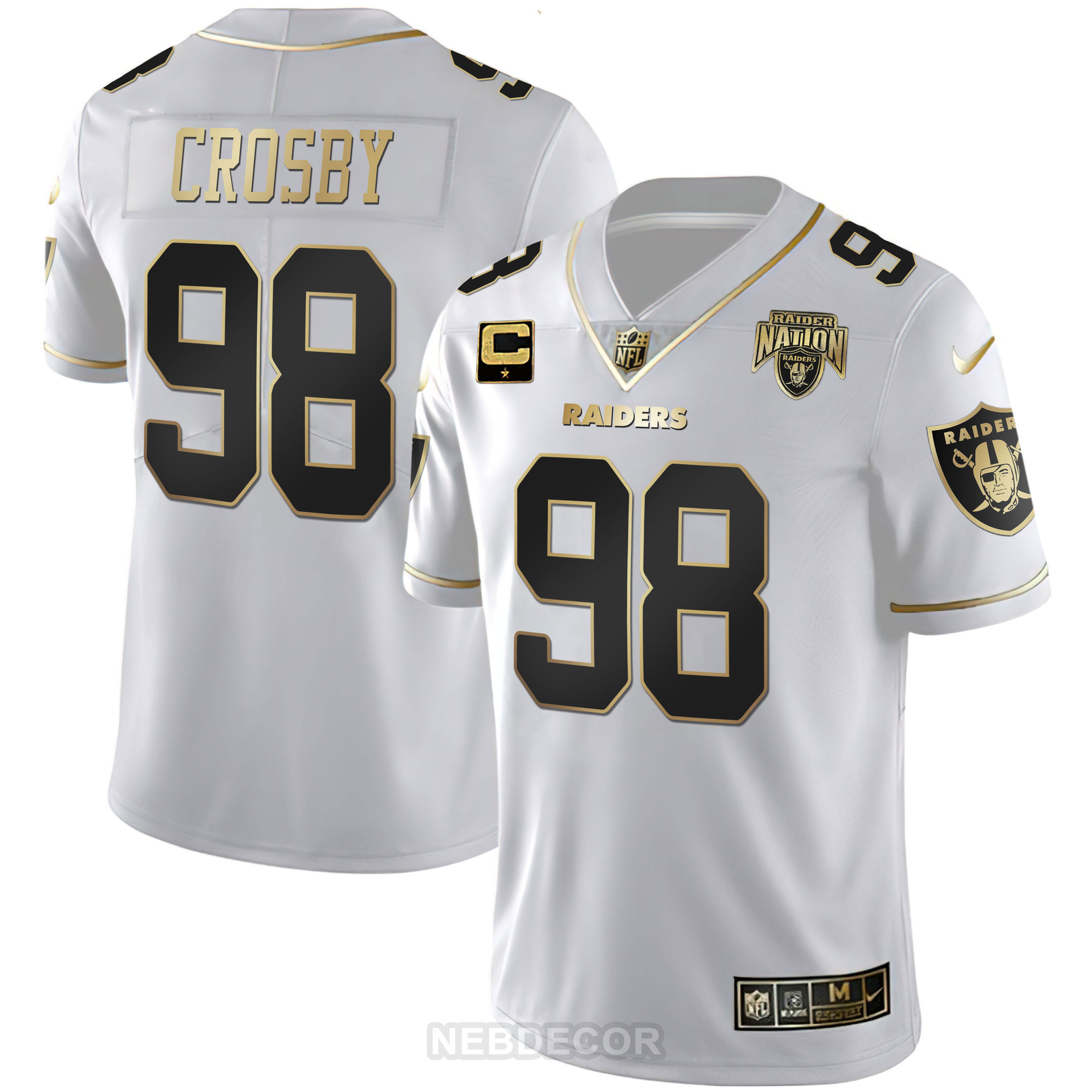 Men's Maxx Crosby Las Vegas Raiders Nation Patch White Gold and Black Gold White Gold Jersey - All Stitched