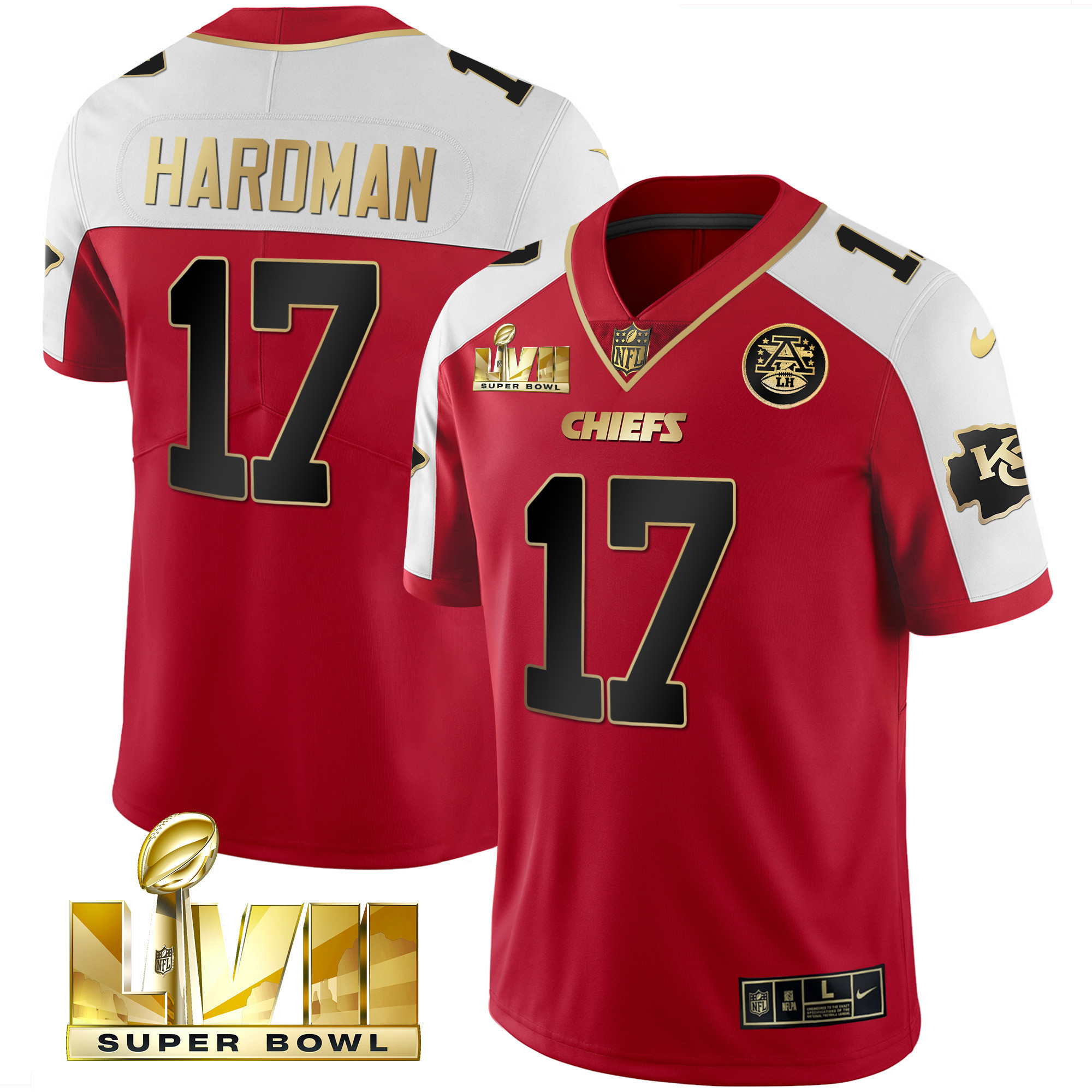 Men's Mecole Hardman Kansas City Chiefs Super Bowl LVII Gold Trim Vapor Red Alternate Jersey - All Stitched
