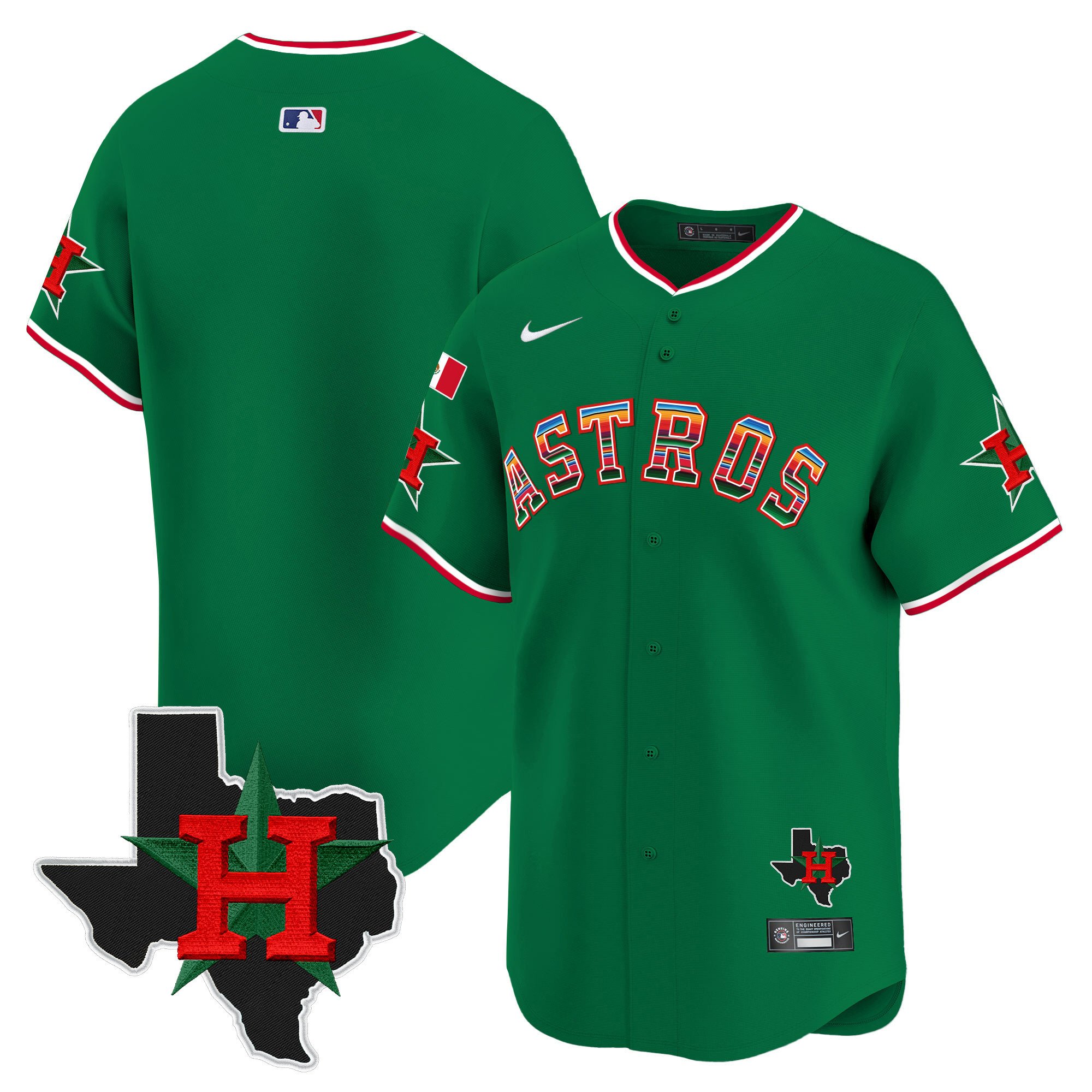 Men's Mexico Texas Patch Vapor Premier Limited Green Houston Astros Jersey V2 - All Stitched