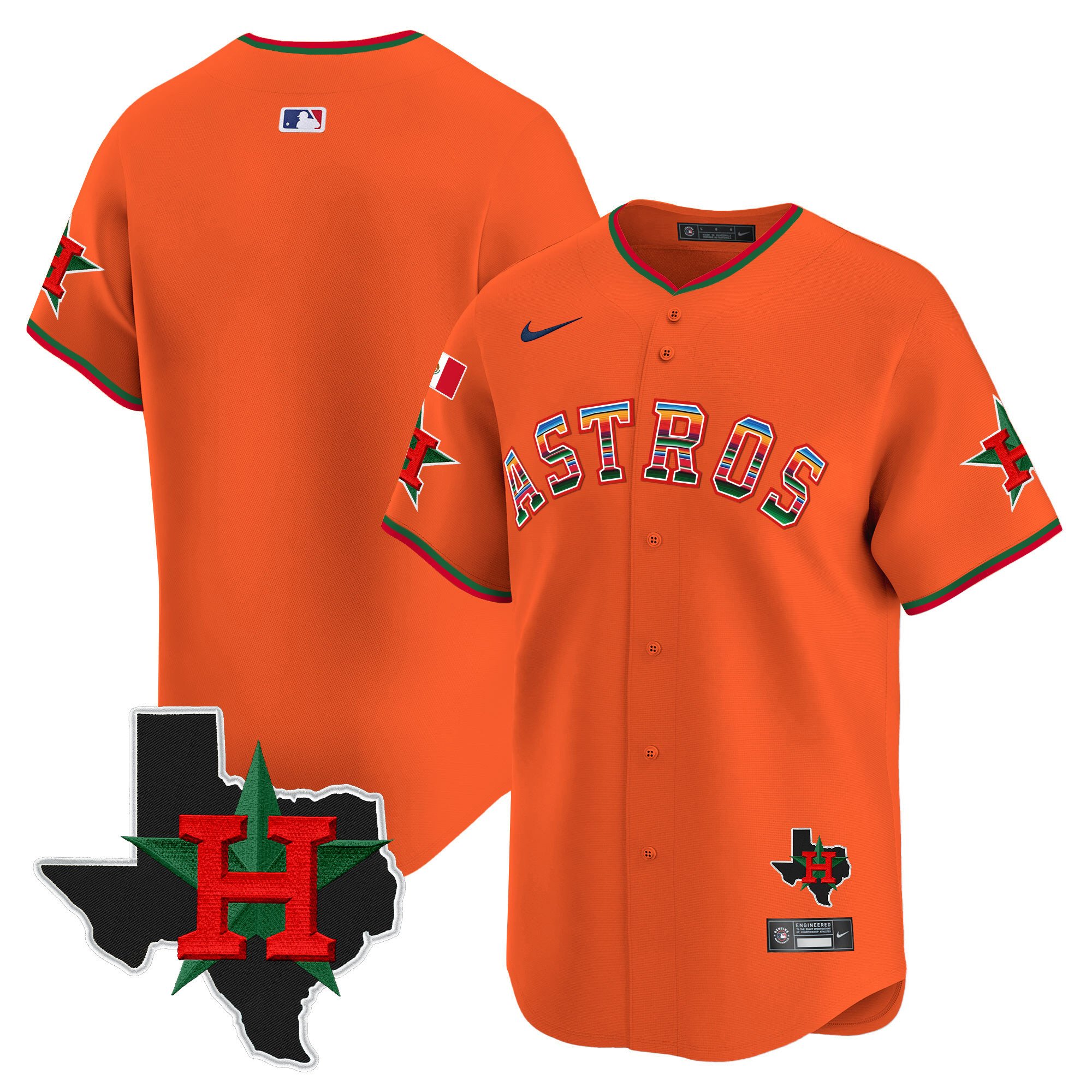 Men's Mexico Texas Patch Vapor Premier Limited Orange Houston Astros Jersey V2 - All Stitched