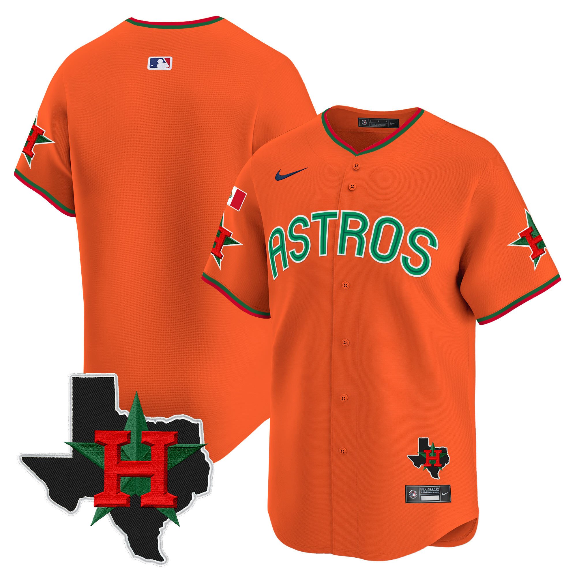 Men's Mexico Texas Patch Vapor Premier Limited Orange Houston Astros Jersey V3 - All Stitched