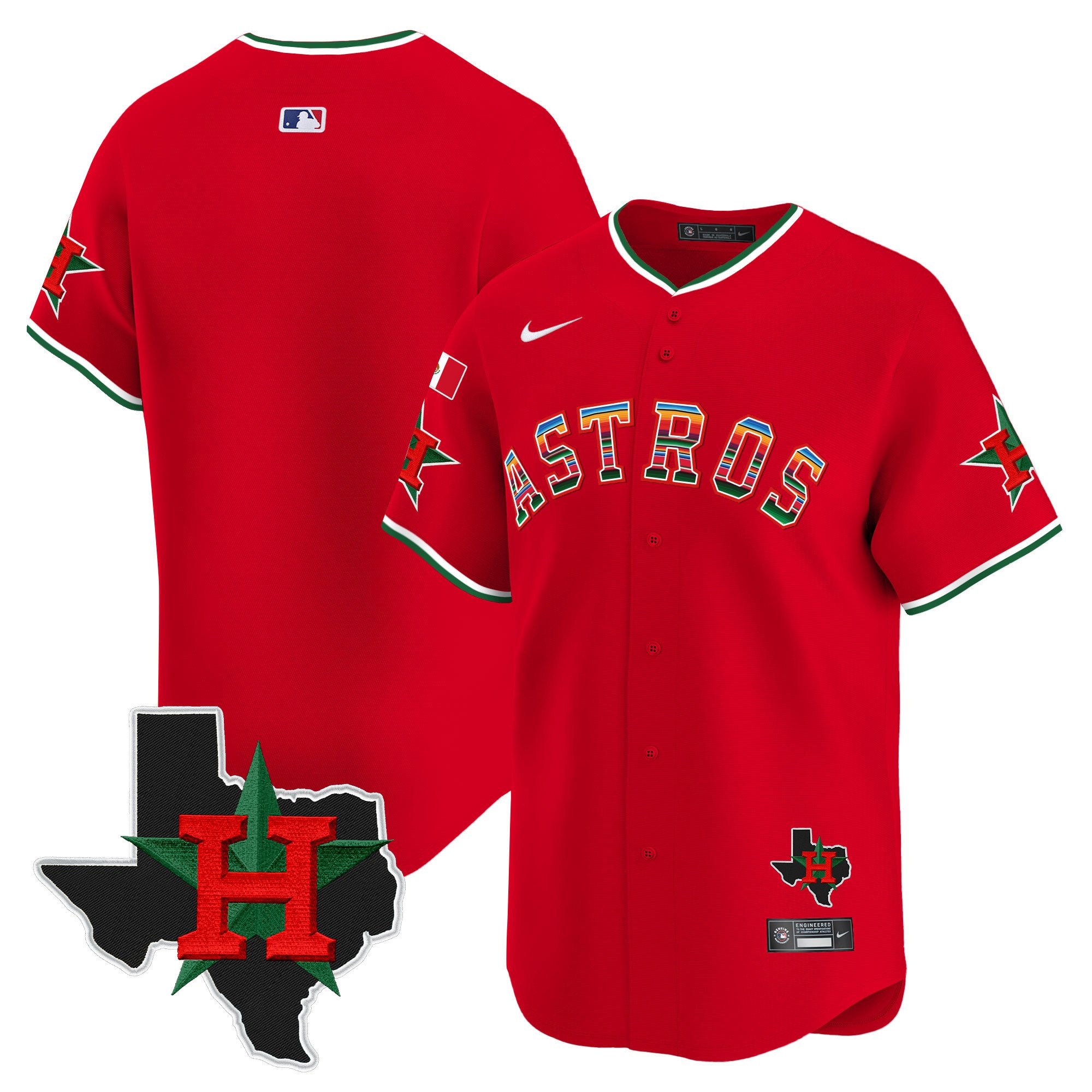 Men's Mexico Texas Patch Vapor Premier Limited Red Houston Astros Jersey V2 - All Stitched
