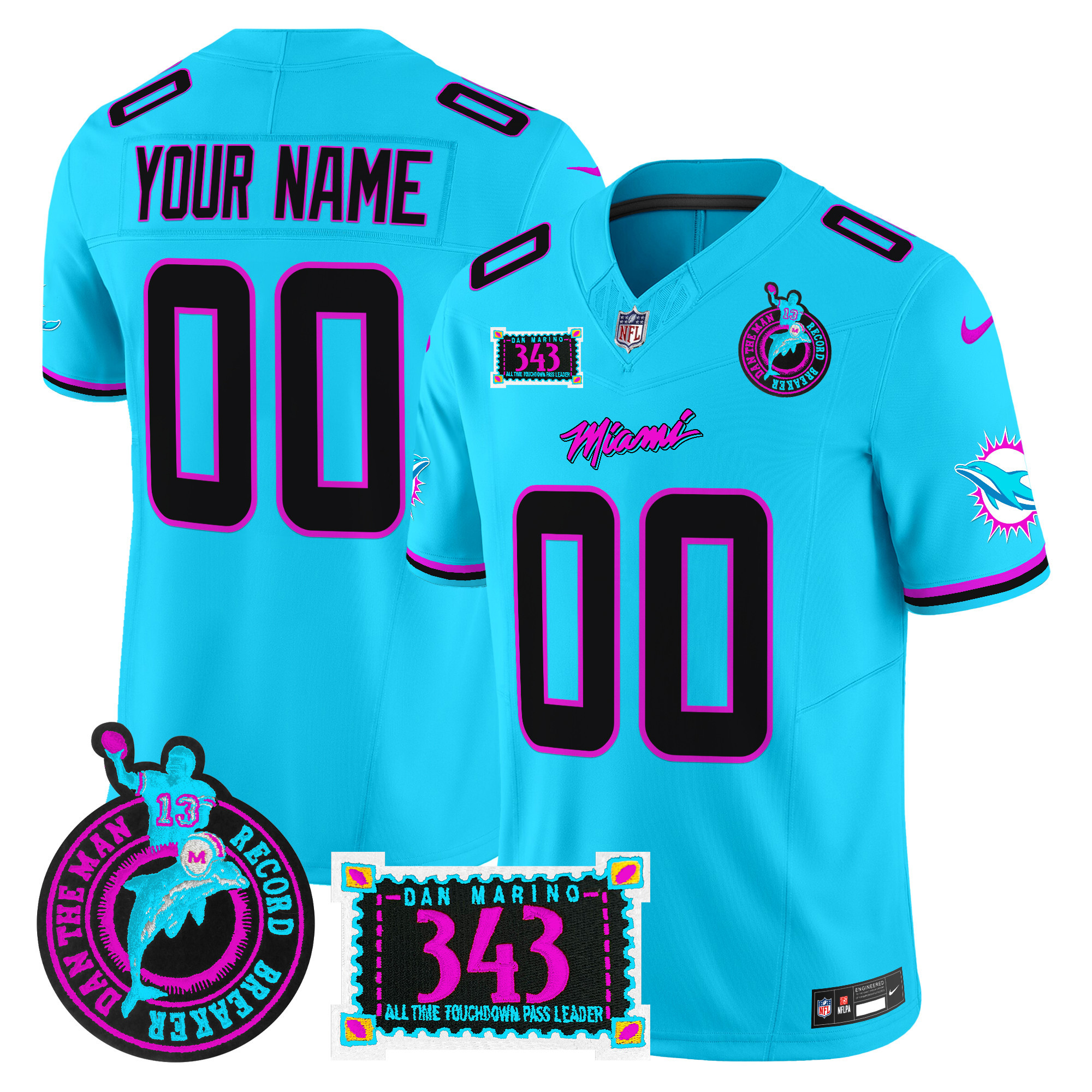 Men's Miami Dolphins "Dan the Man Record Breaker" Patch Vapor Limited Custom Aqua Jersey - All Stitched