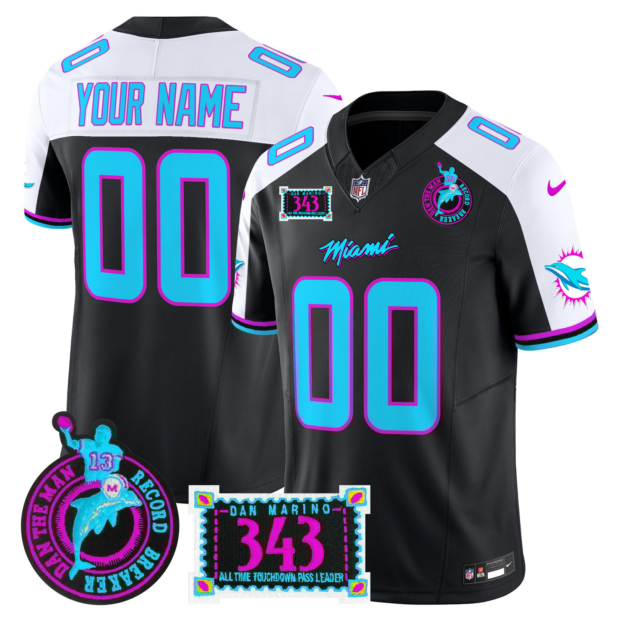 Men's Miami Dolphins "Dan the Man Record Breaker" Patch Vapor Limited Custom Black Alternate Jersey - All Stitched