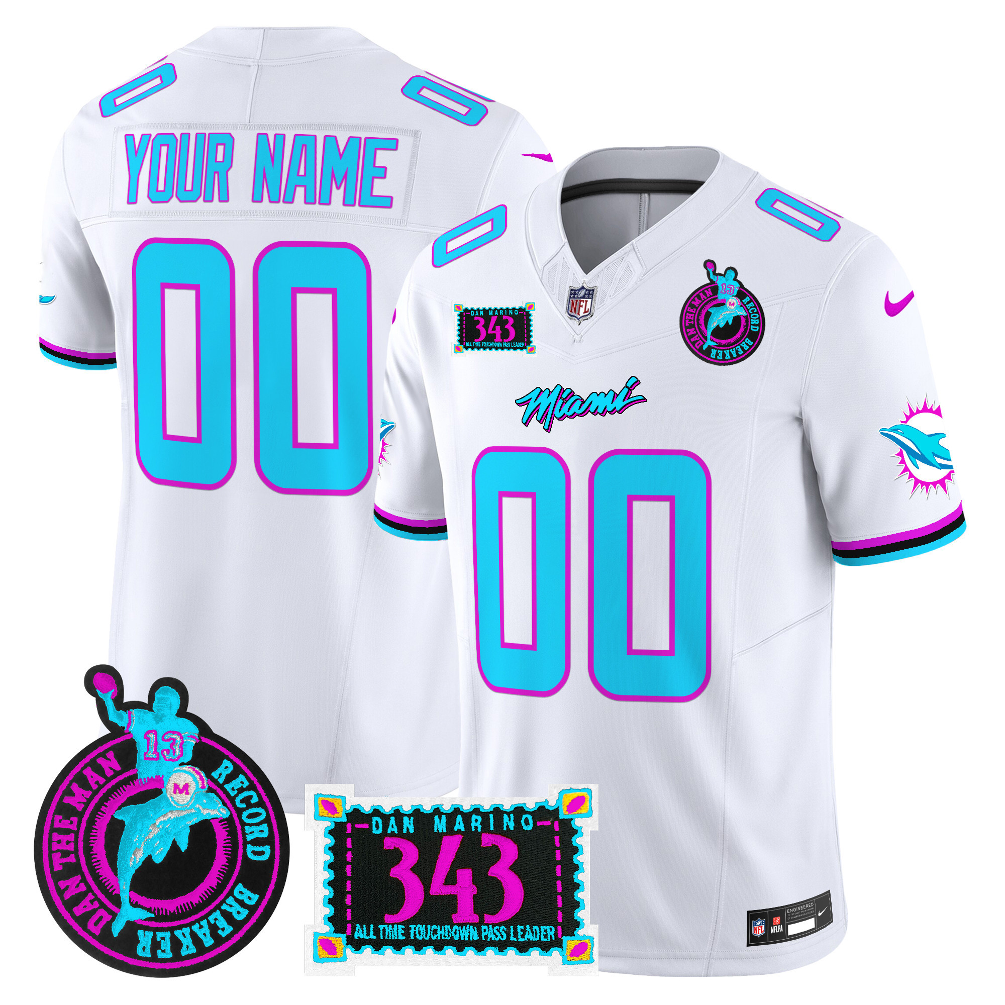 Men's Miami Dolphins "Dan the Man Record Breaker" Patch Vapor Limited Custom White Jersey - All Stitched