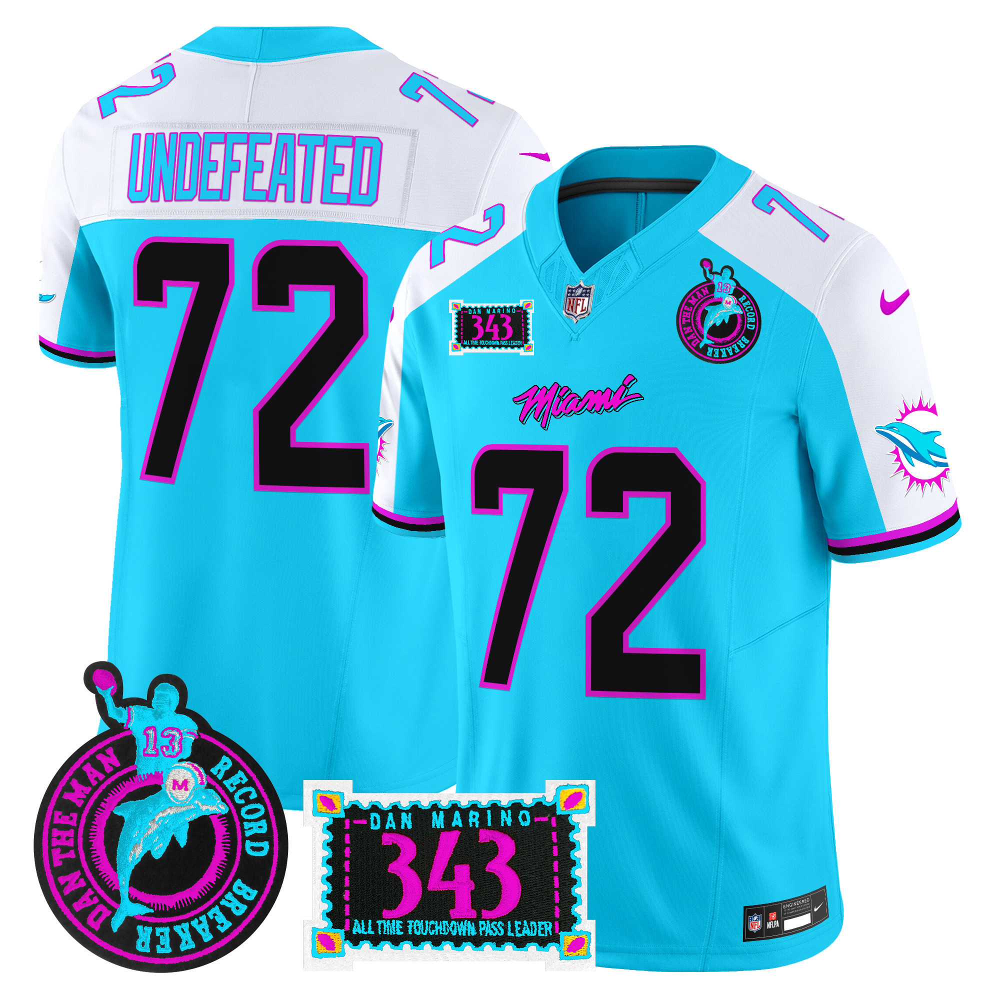 Men's Miami Dolphins "Dan the Man Record Breaker" Patch Vapor Limited Undefeated Aqua Alternate Jersey - All Stitched