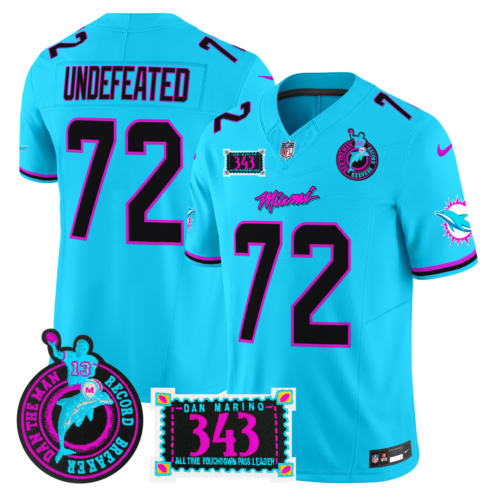 Men's Miami Dolphins "Dan the Man Record Breaker" Patch Vapor Limited Undefeated Aqua Jersey - All Stitched