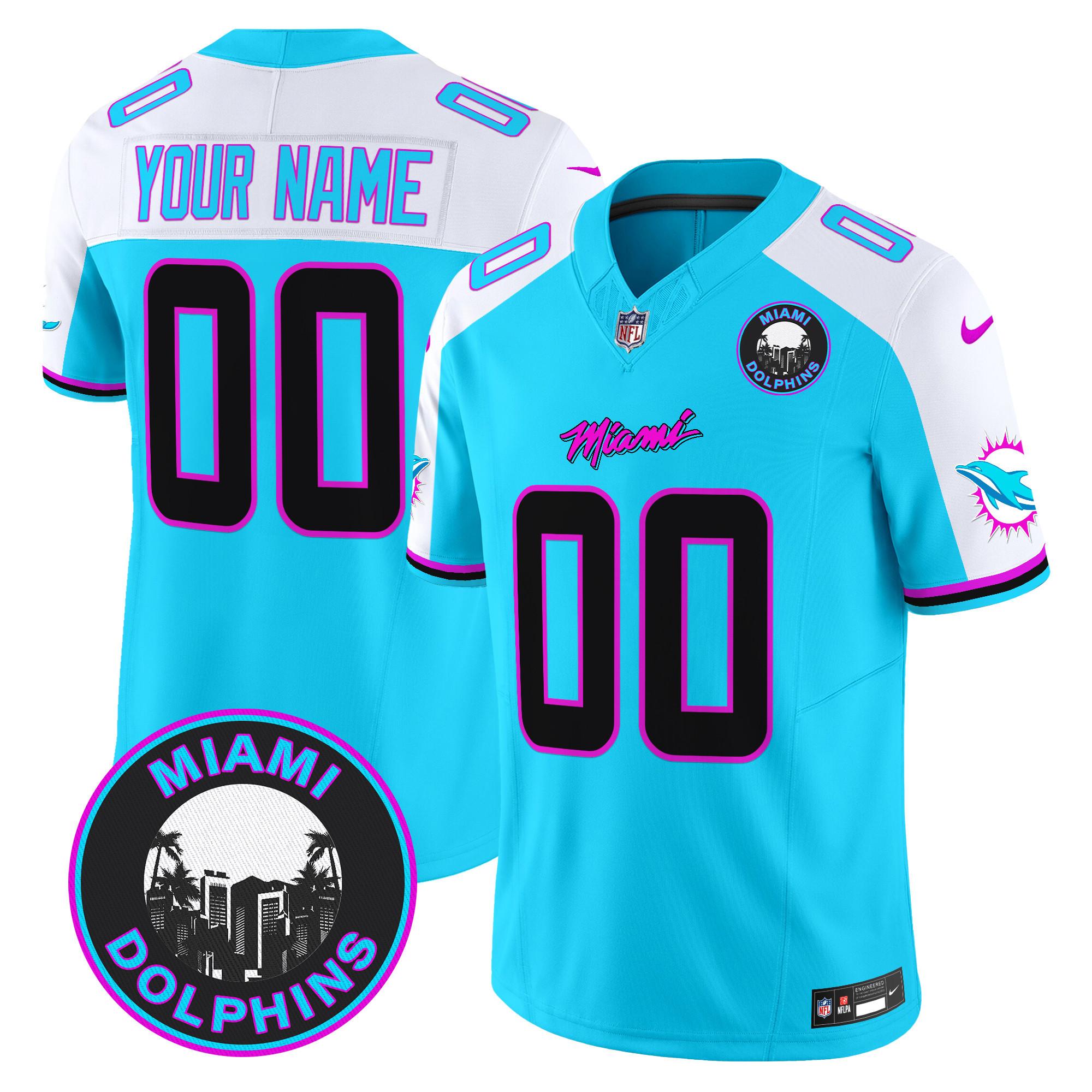Men's Miami Dolphins "Miami Vice" Vapor Limited Custom Aqua Alternate Jersey V3 - All Stitched