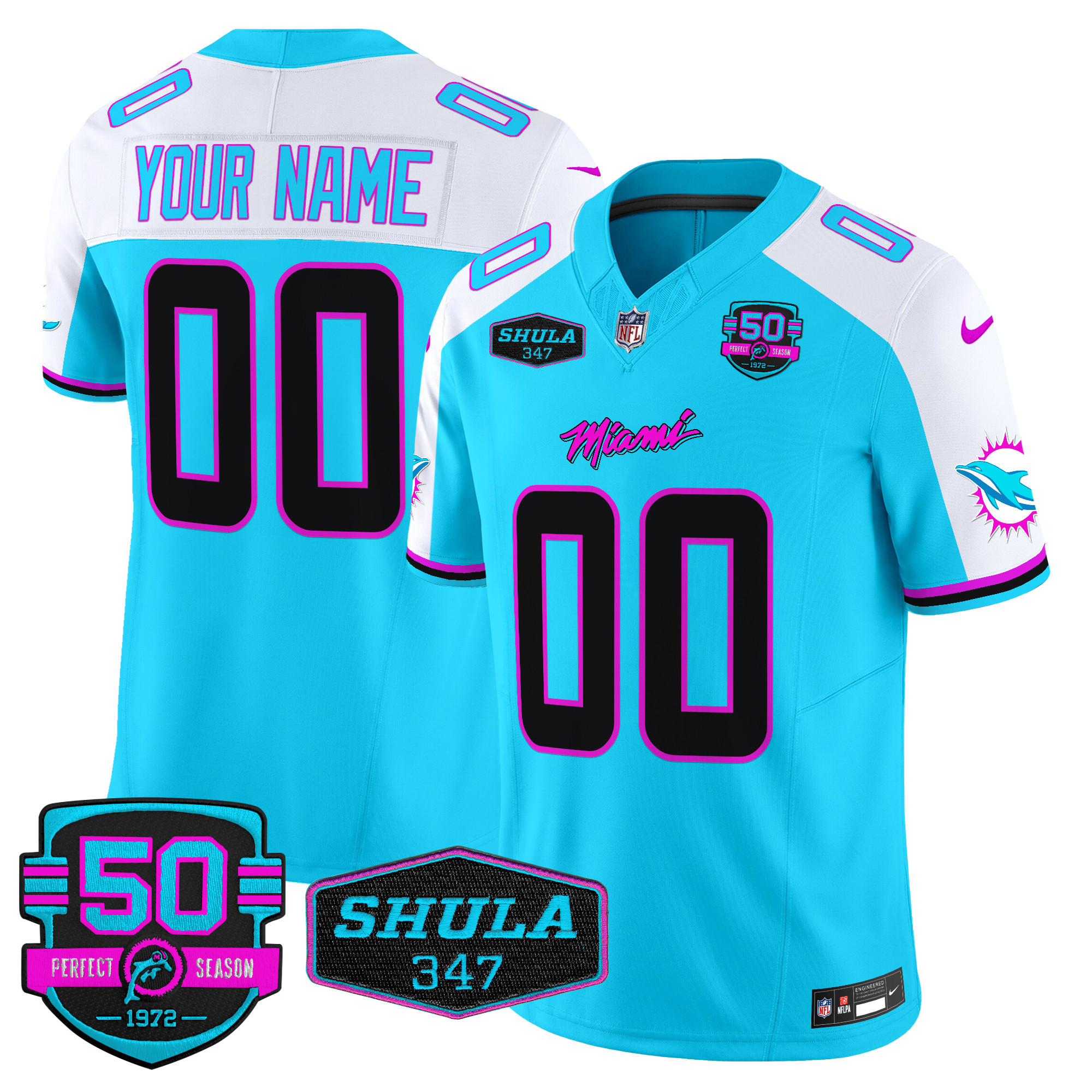 Men's Miami Dolphins "Miami Vice" Vapor Limited Custom Aqua Alternate Jersey V4 - All Stitched