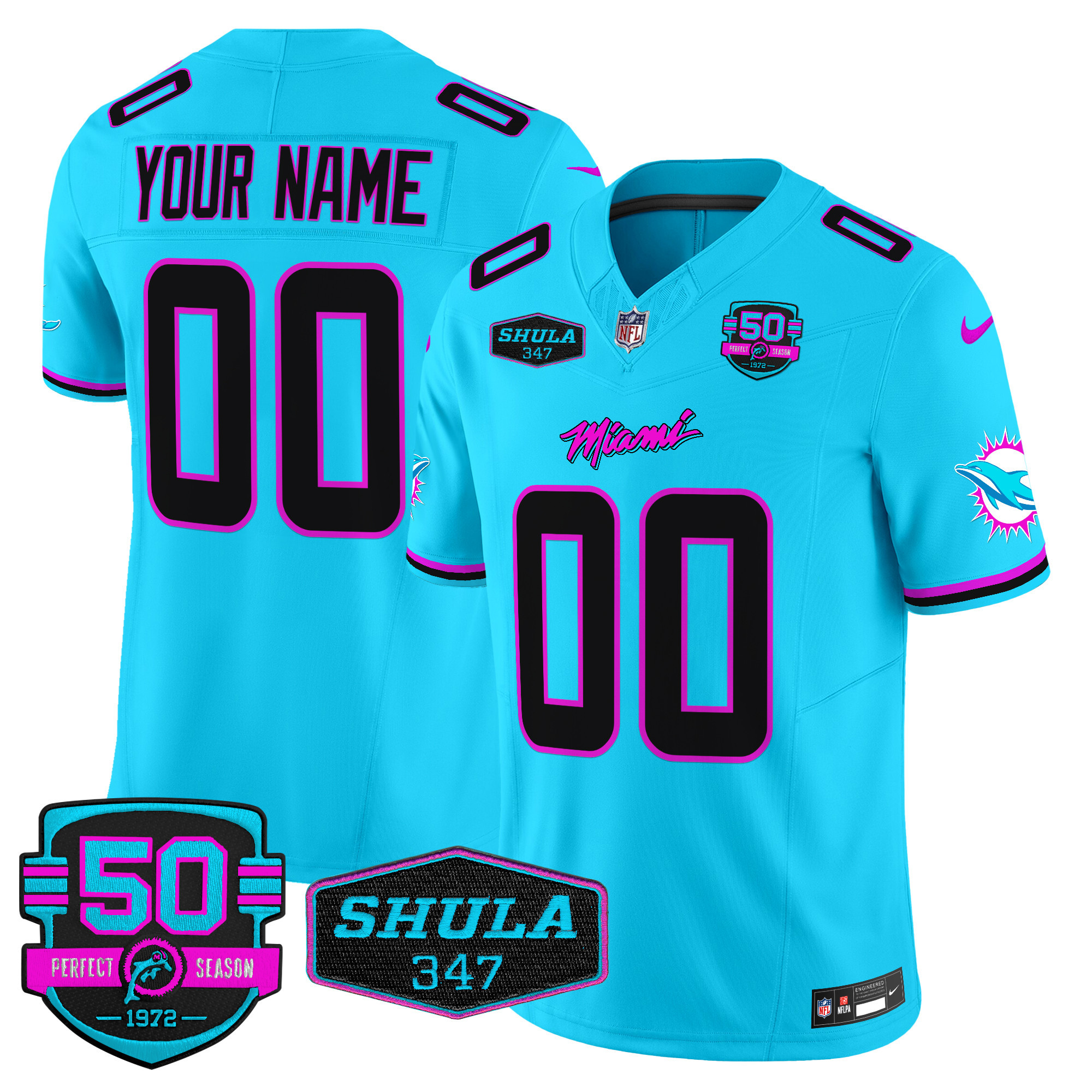 Men's Miami Dolphins "Miami Vice" Vapor Limited Custom Aqua Jersey V4 - All Stitched