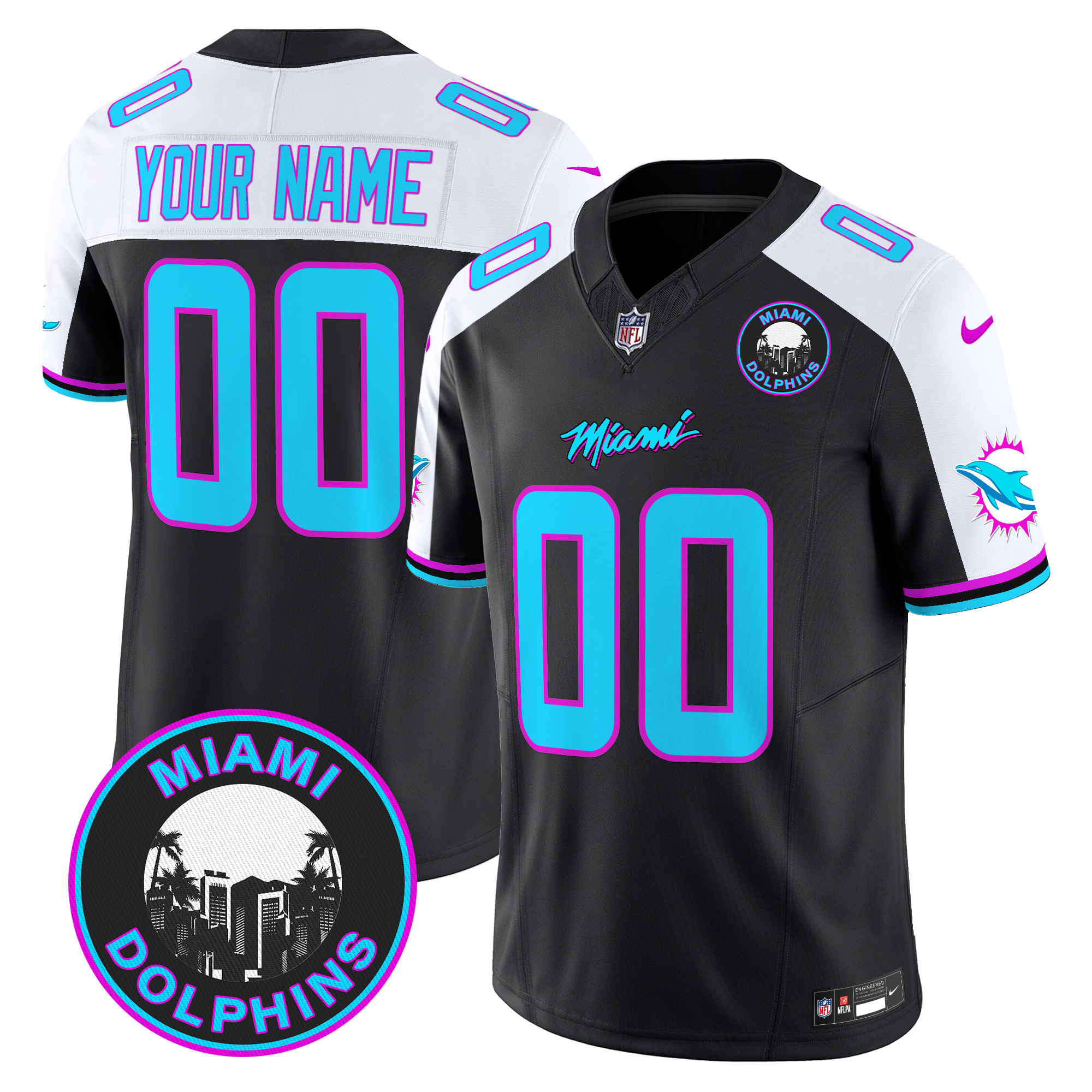 Men's Miami Dolphins "Miami Vice" Vapor Limited Custom Black Alternate Jersey V3 - All Stitched