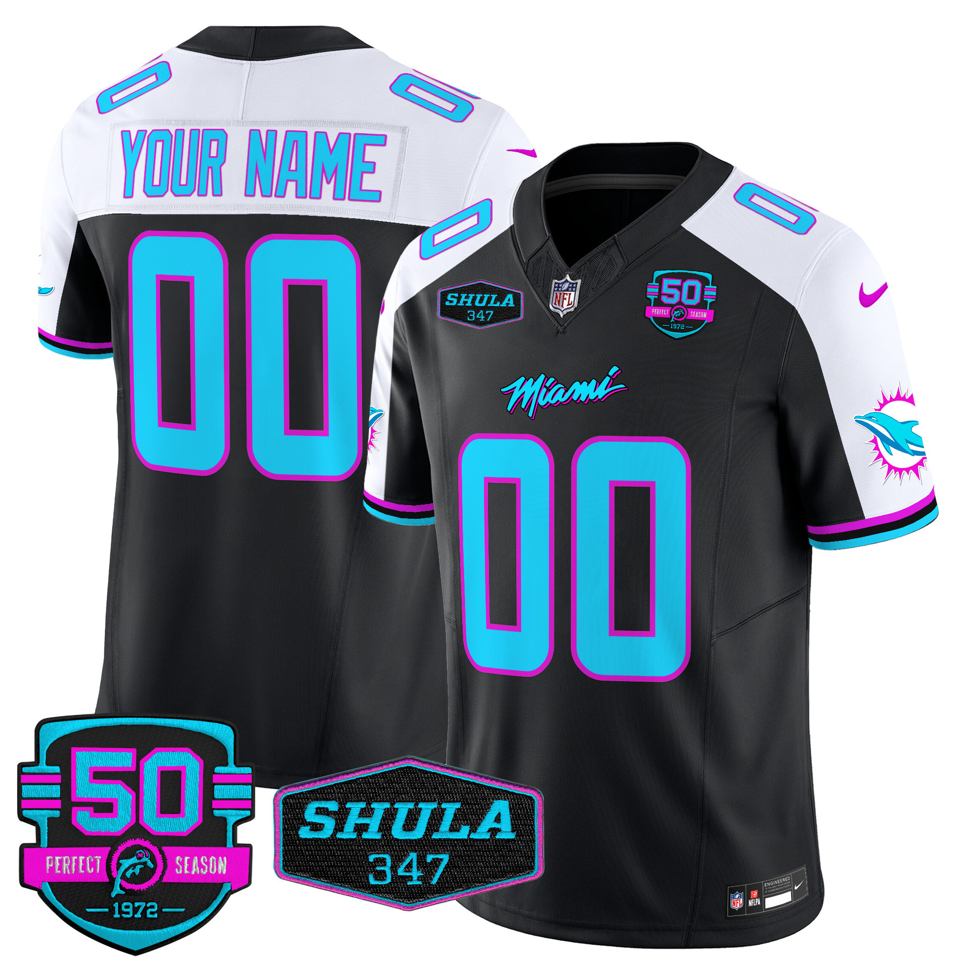Men's Miami Dolphins "Miami Vice" Vapor Limited Custom Black Alternate Jersey V4 - All Stitched