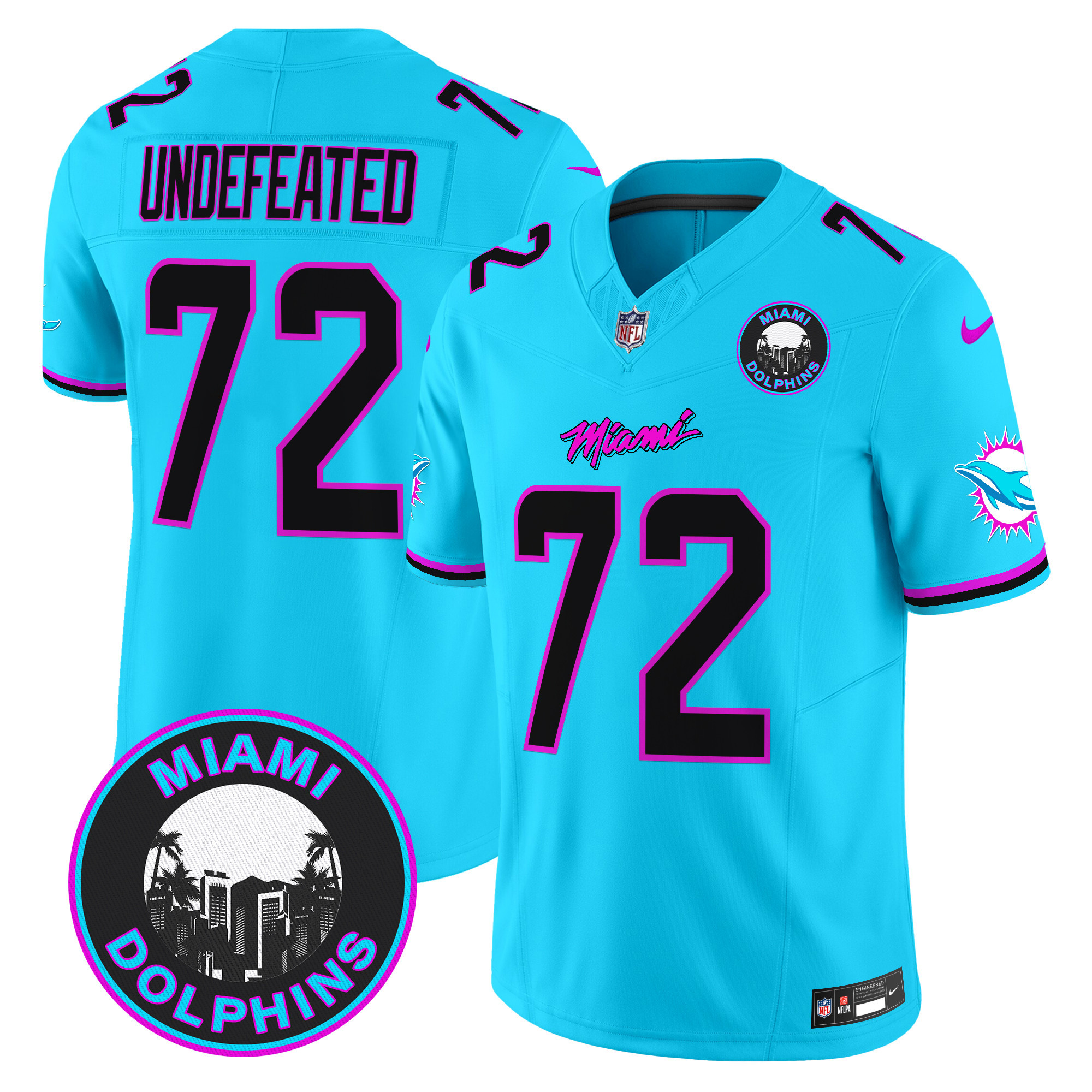 Men's Miami Dolphins "Miami Vice" Vapor Limited Undefeated Aqua Jersey V3 - All Stitched