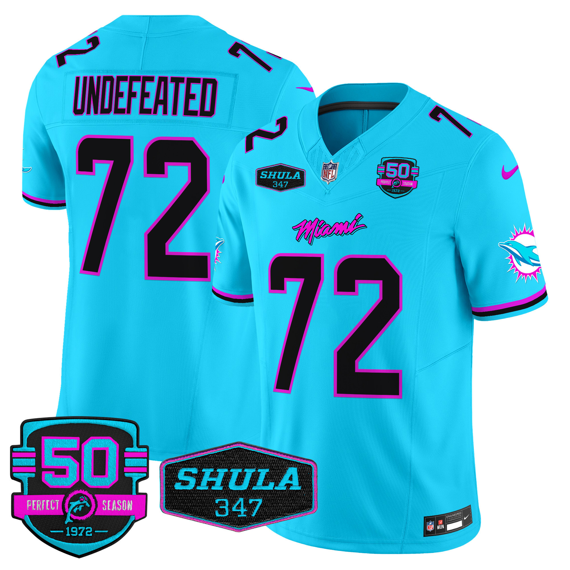 Men's Miami Dolphins "Miami Vice" Vapor Limited Undefeated Aqua Jersey V4 - All Stitched