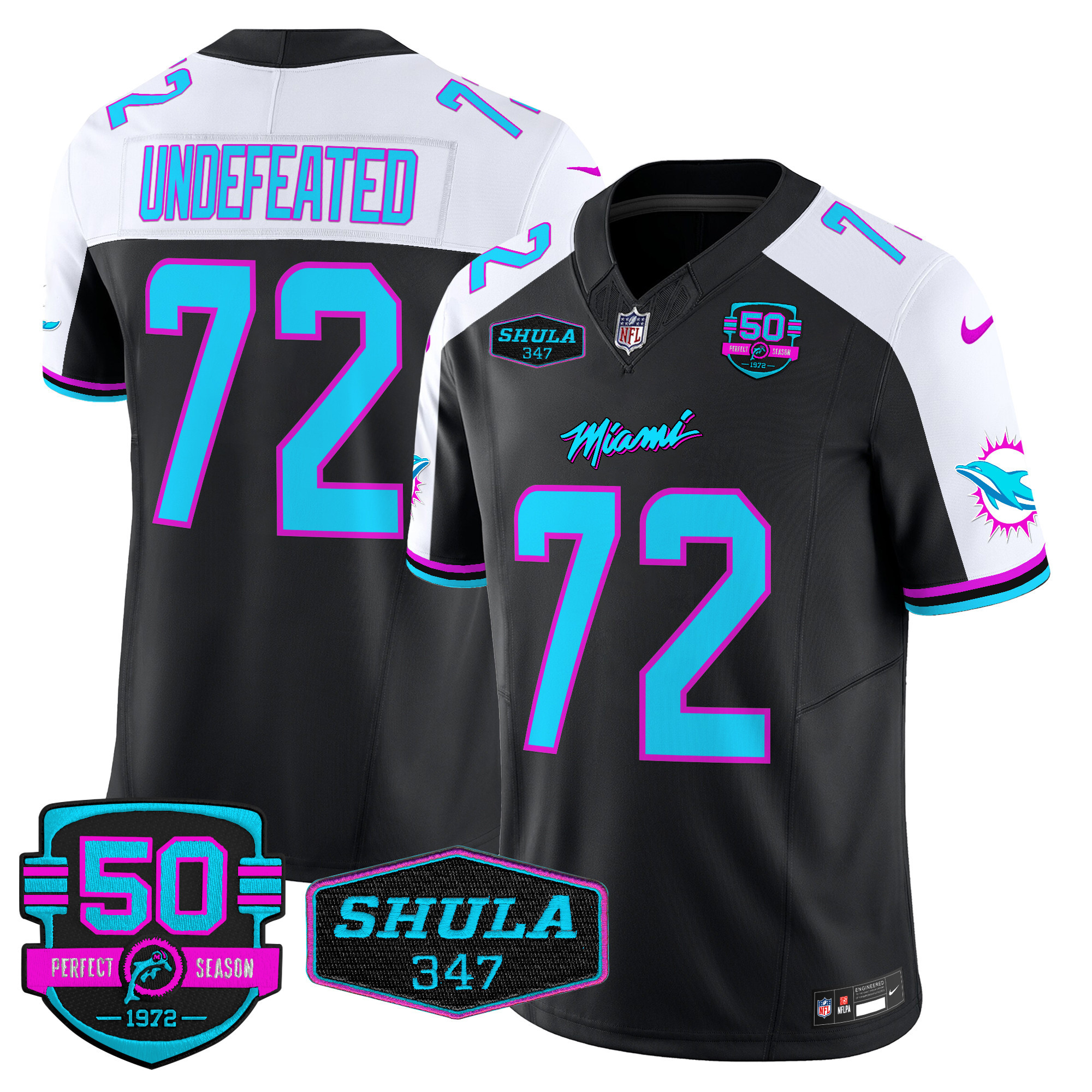 Men's Miami Dolphins "Miami Vice" Vapor Limited Undefeated Black Alternate Jersey V4 - All Stitched