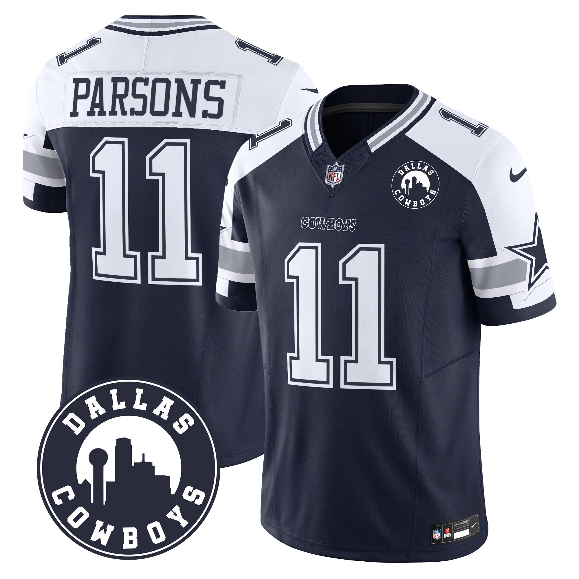Men's Micah Parsons Dallas Cowboys "Dallas City" Patch Vapor Limited Alternate Jersey - All Stitched