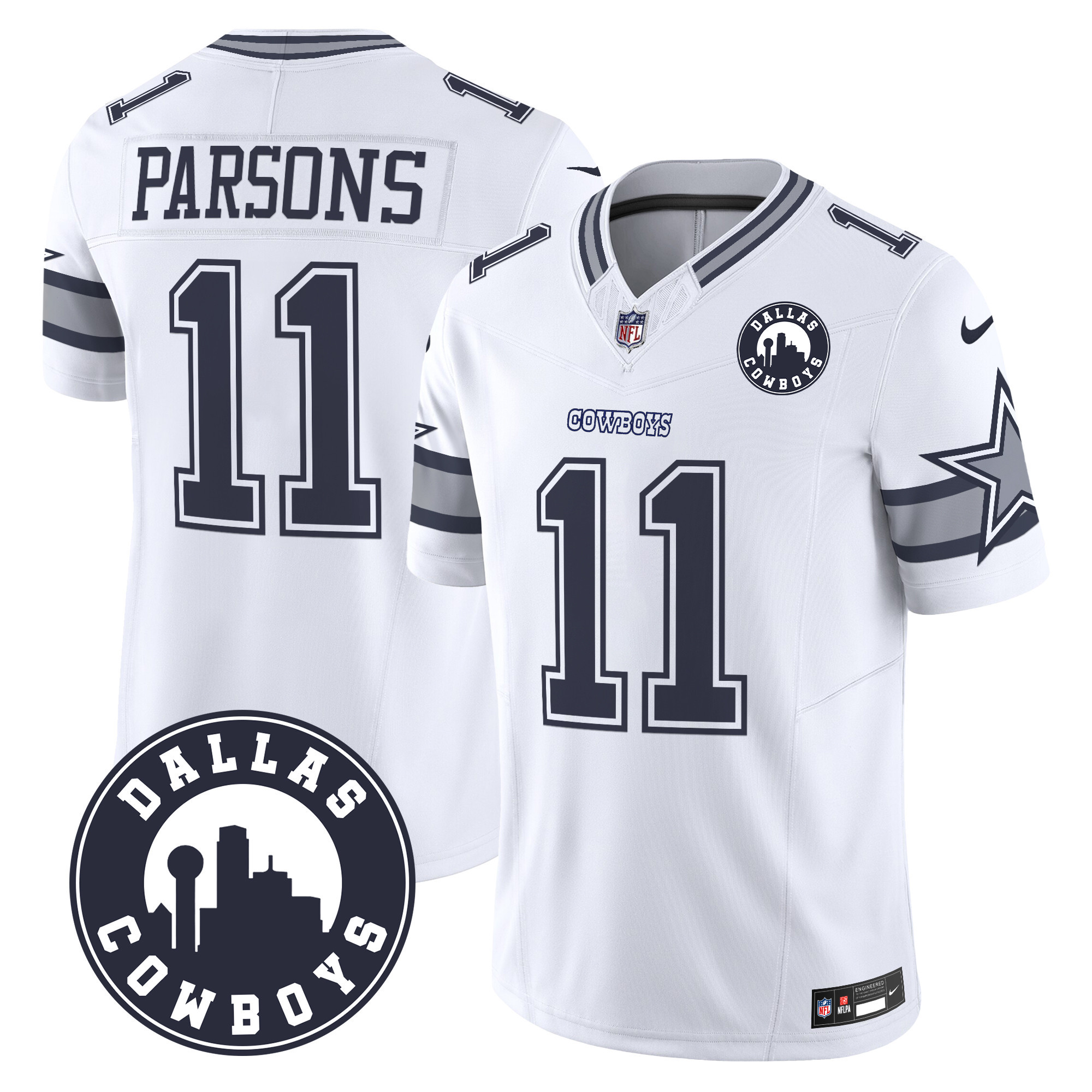 Men's Micah Parsons Dallas Cowboys "Dallas City" Patch Vapor Limited White Jersey - All Stitched