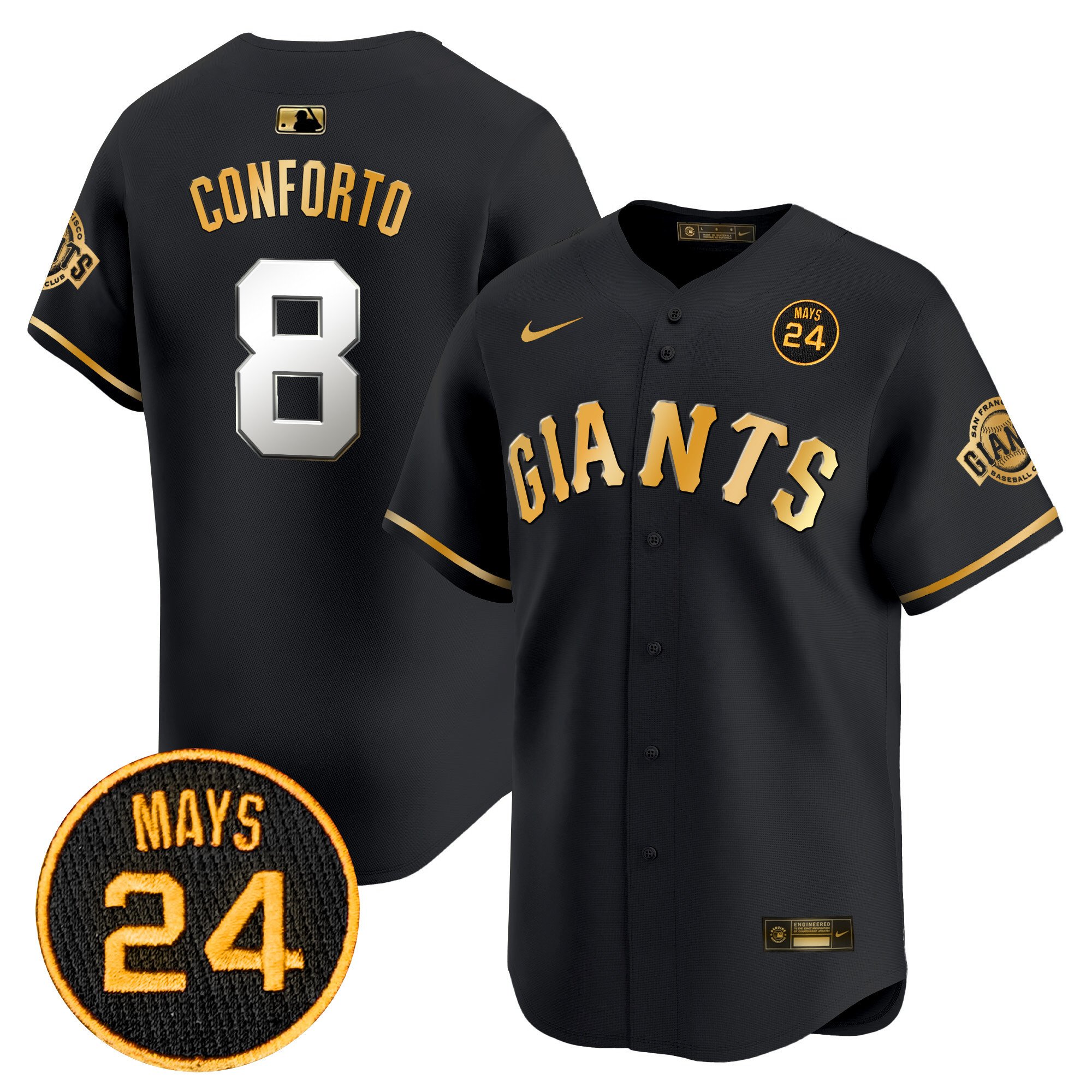 Men's Michael Conforto San Francisco Giants 2024 Willie Mays Patch Vapor Premier Limited Black Gold Jersey V3 - All Stitched