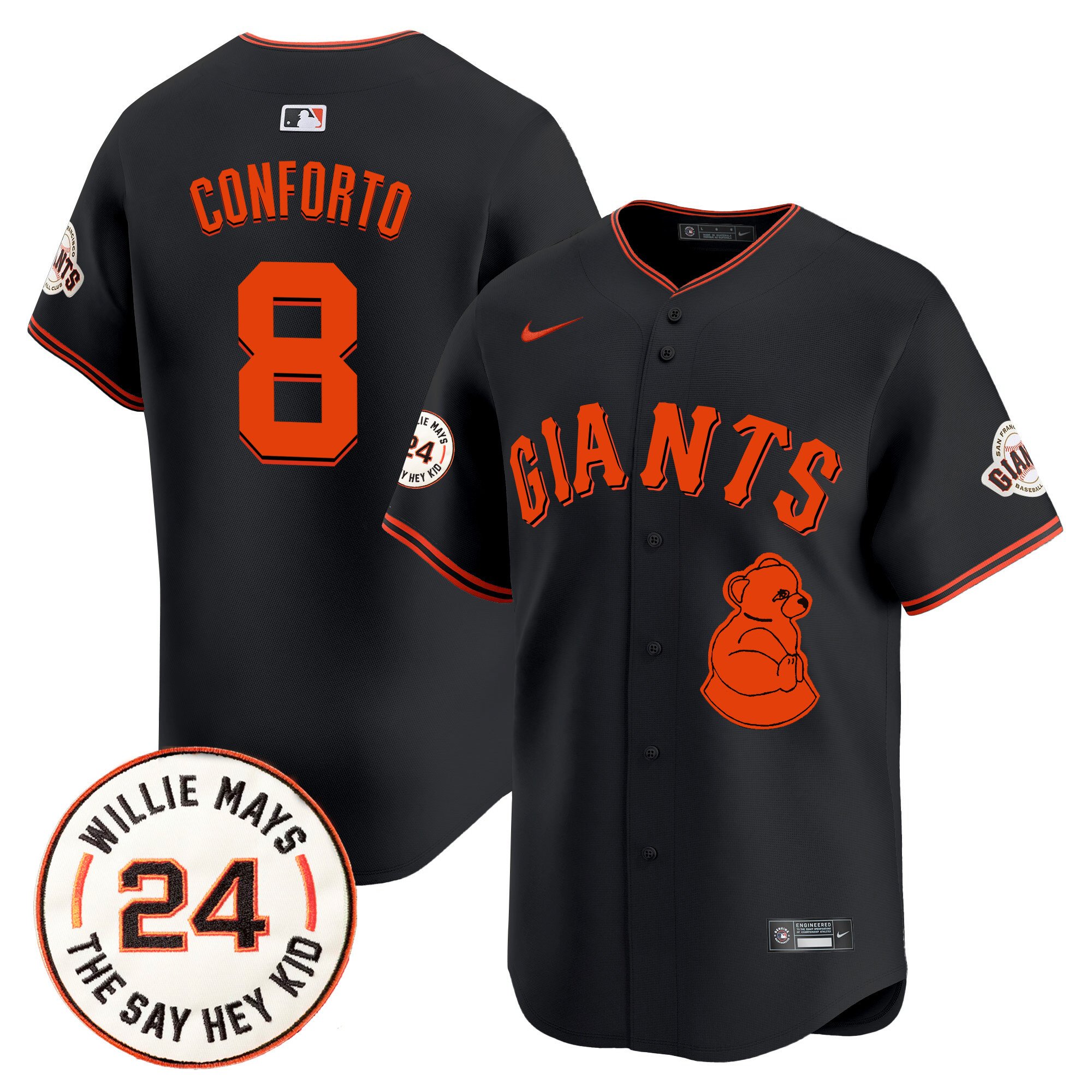 Men's Michael Conforto San Francisco Giants 2024 Willie Mays Patch Vapor Premier Limited Black Jersey V4 - All Stitched