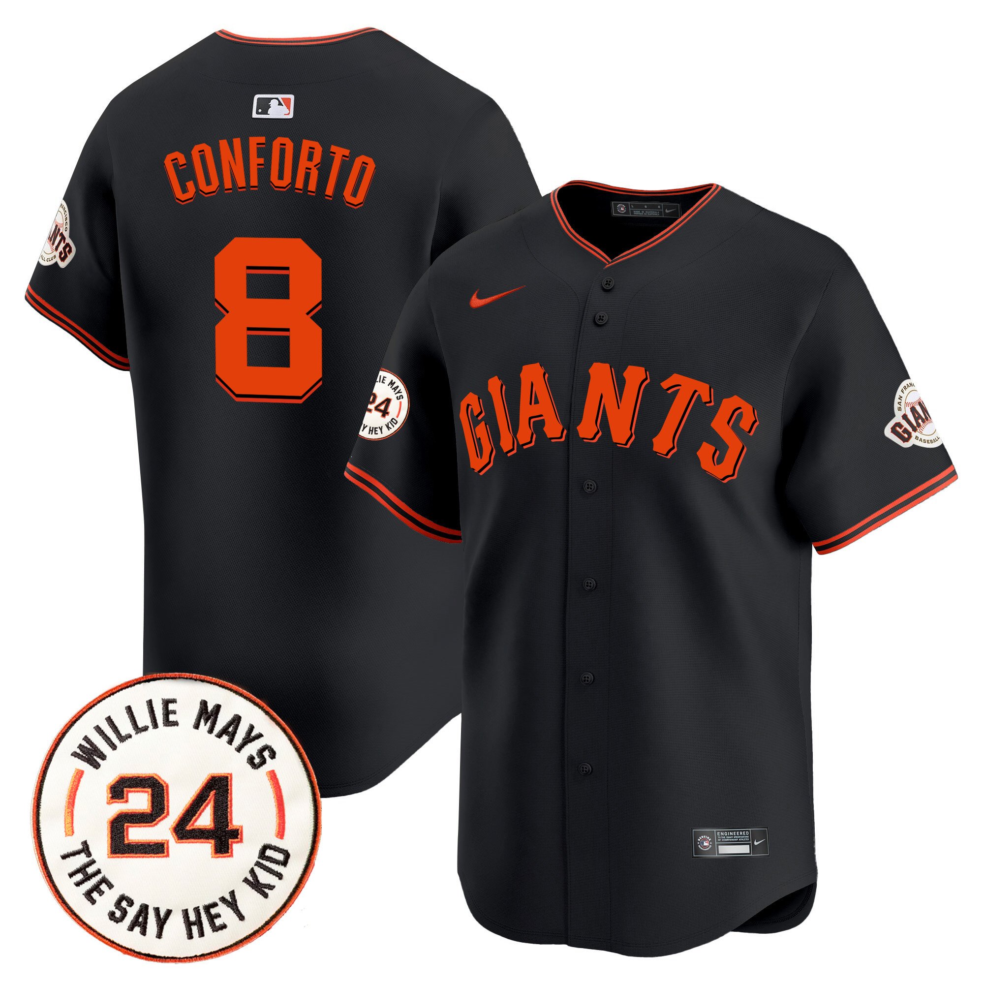 Men's Michael Conforto San Francisco Giants 2024 Willie Mays Patch Vapor Premier Limited Black Jersey V6 - All Stitched