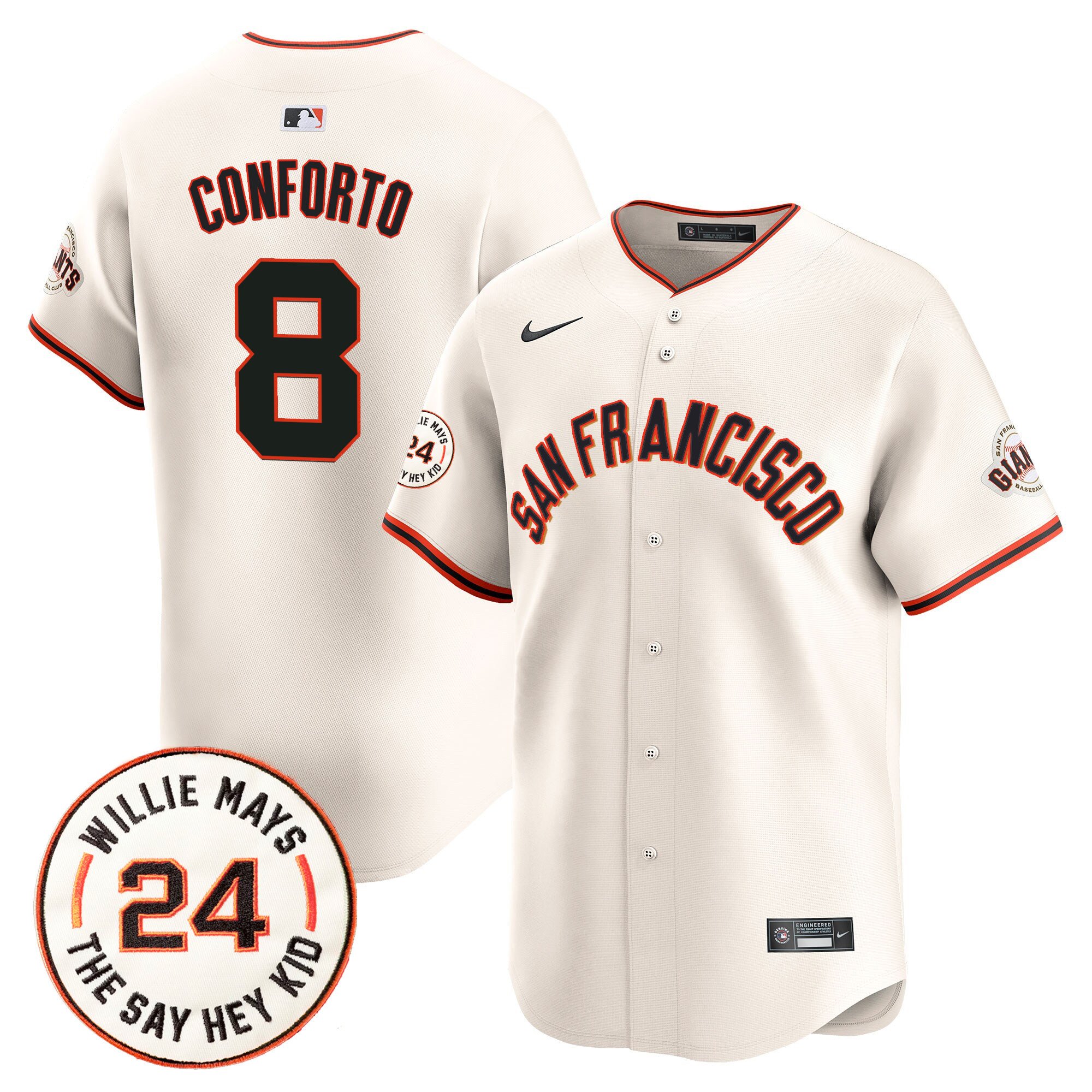 Men's Michael Conforto San Francisco Giants 2024 Willie Mays Patch Vapor Premier Limited Cream Jersey V5 - All Stitched