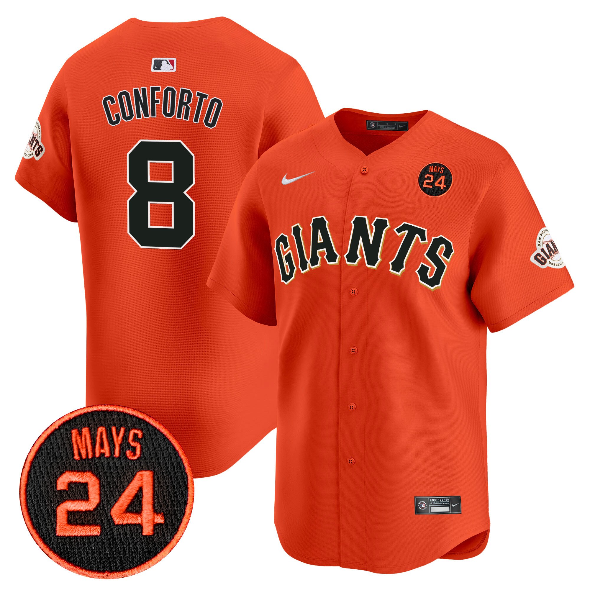 Men's Michael Conforto San Francisco Giants 2024 Willie Mays Patch Vapor Premier Limited Orange Jersey V3 - All Stitched