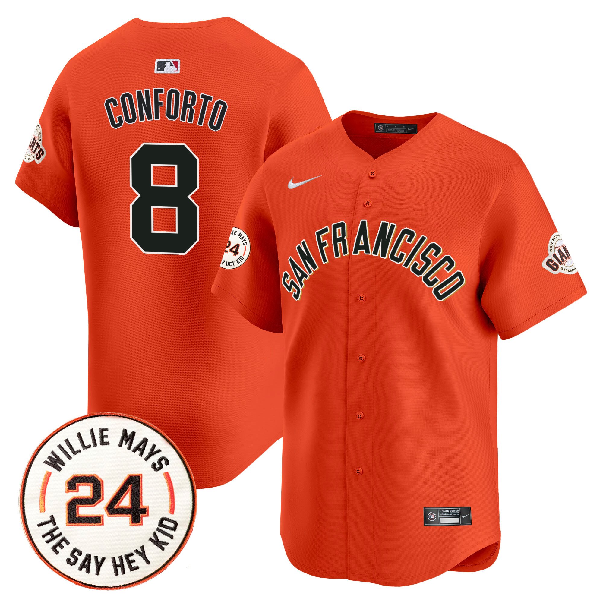 Men's Michael Conforto San Francisco Giants 2024 Willie Mays Patch Vapor Premier Limited Orange Jersey V5 - All Stitched
