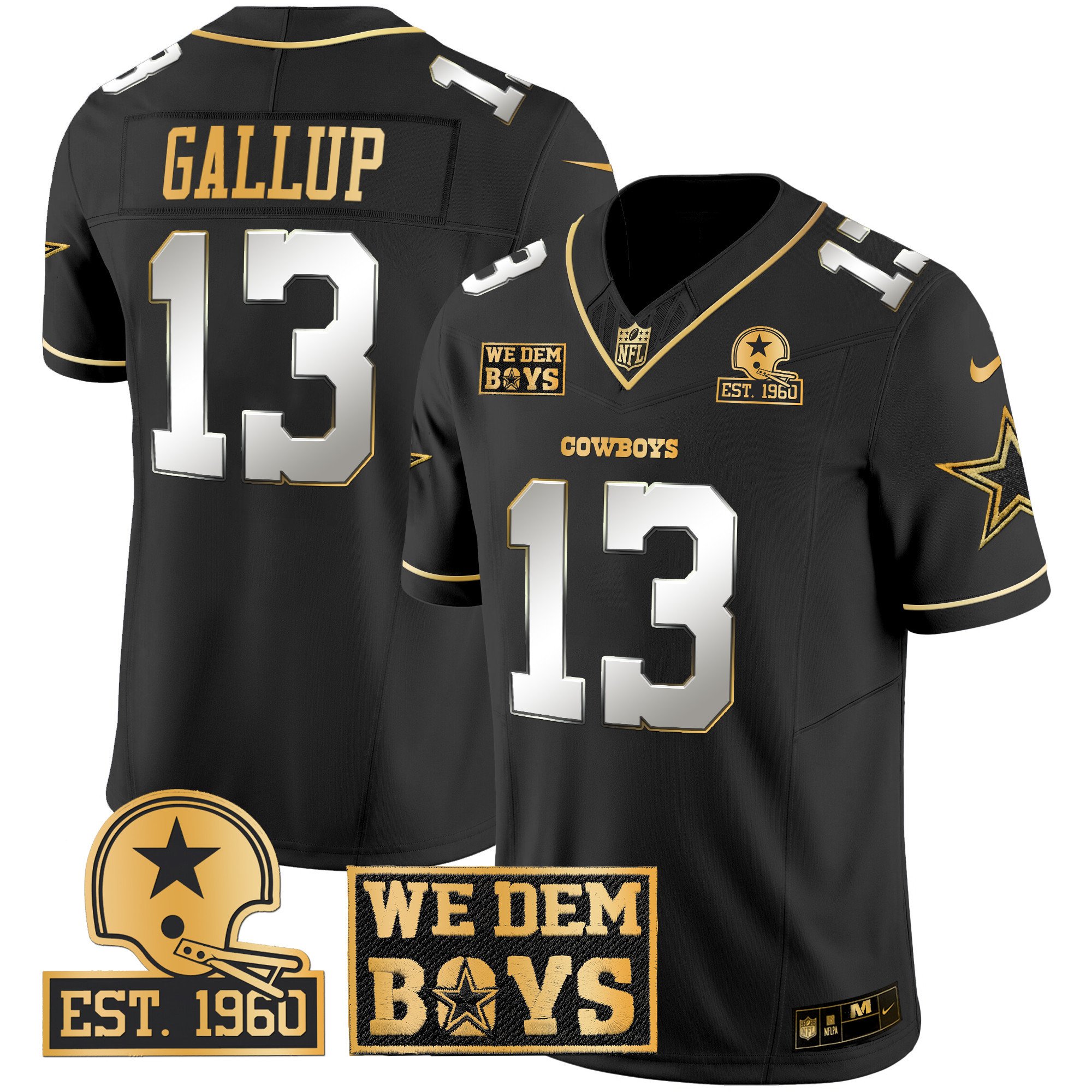 Men's Michael Gallup Dallas Cowboys Est. 1960 & We Dem Boyz Patch Gold Vapor Limited Black Limited Jersey - All Stitched