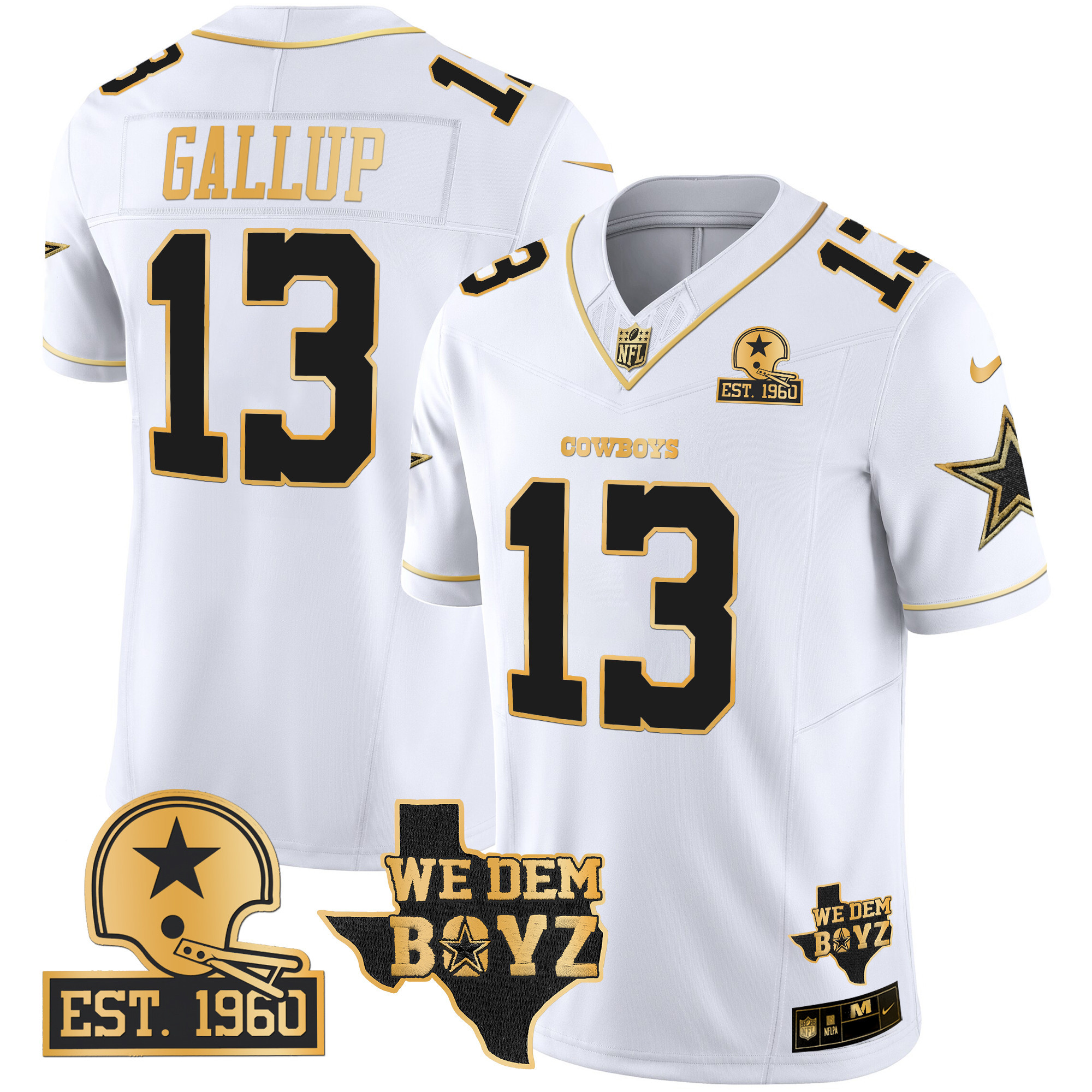 Men's Michael Gallup Dallas Cowboys Est. 1960 & We Dem Boyz Patch Gold Vapor Limited White Gold Jersey V2 - All Stitched