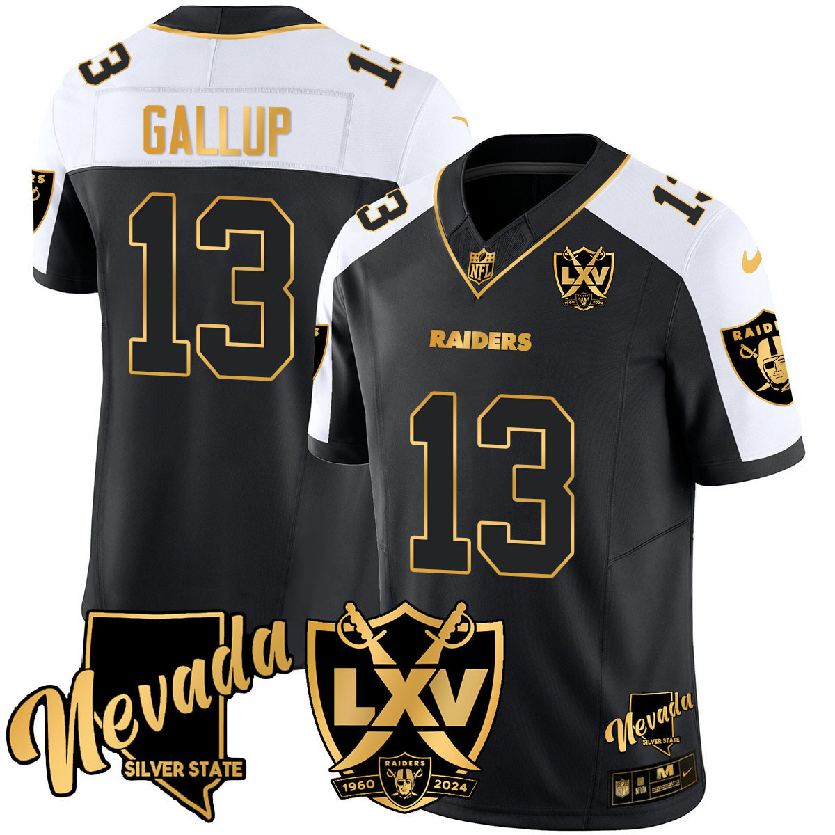 Men's Michael Gallup Las Vegas Raiders 2024 Gold Vapor Limited Black Alternate Jersey - 65th Anniversary - All Stitched