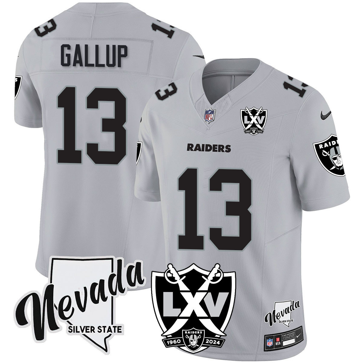 Men's Michael Gallup Las Vegas Raiders 2024 Vapor Limited Silver Jersey - 65th Anniversary - All Stitched
